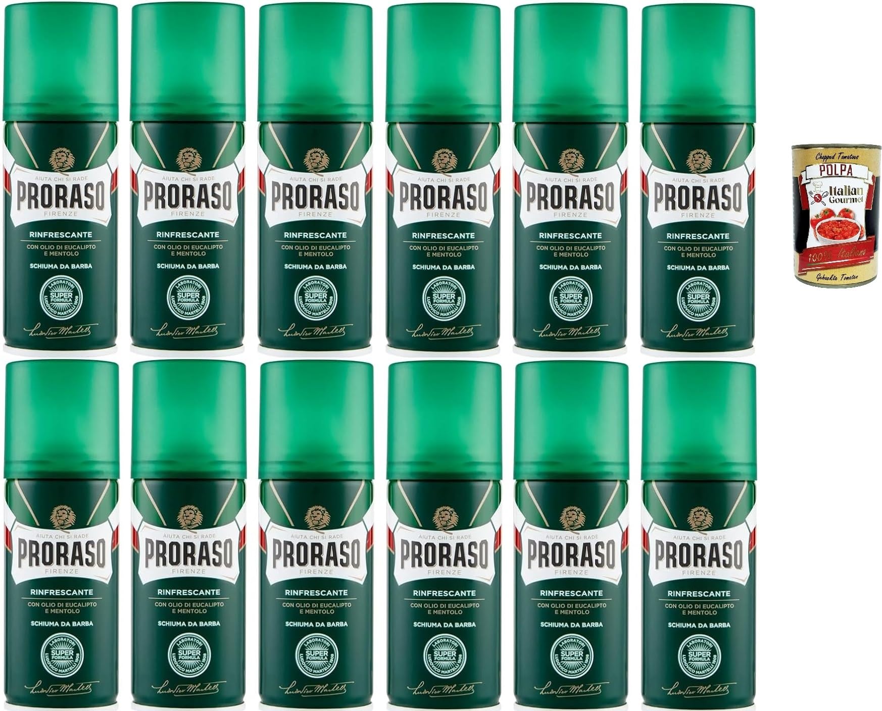 Italian Gourmet E.R. Proraso Schiuma da Barba - Espuma de afeitar refrescante con aceite de eucalipto y mentol, 12 x 100 ml + Polpa Italian Gourmet 400 g