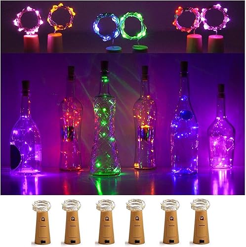 Miniatura 6 de LoveNite Luces para botella de vino con corcho, paquete de 6 unidades, funciona con pilas, 15 luces LED en forma de corcho, alambre plateado,