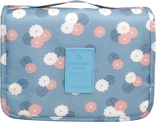Bolsa para productos cosméticos. Bolsa para colgar productos de tocador. Organizador de viaje, para hombre y mujer., Azul Flores),