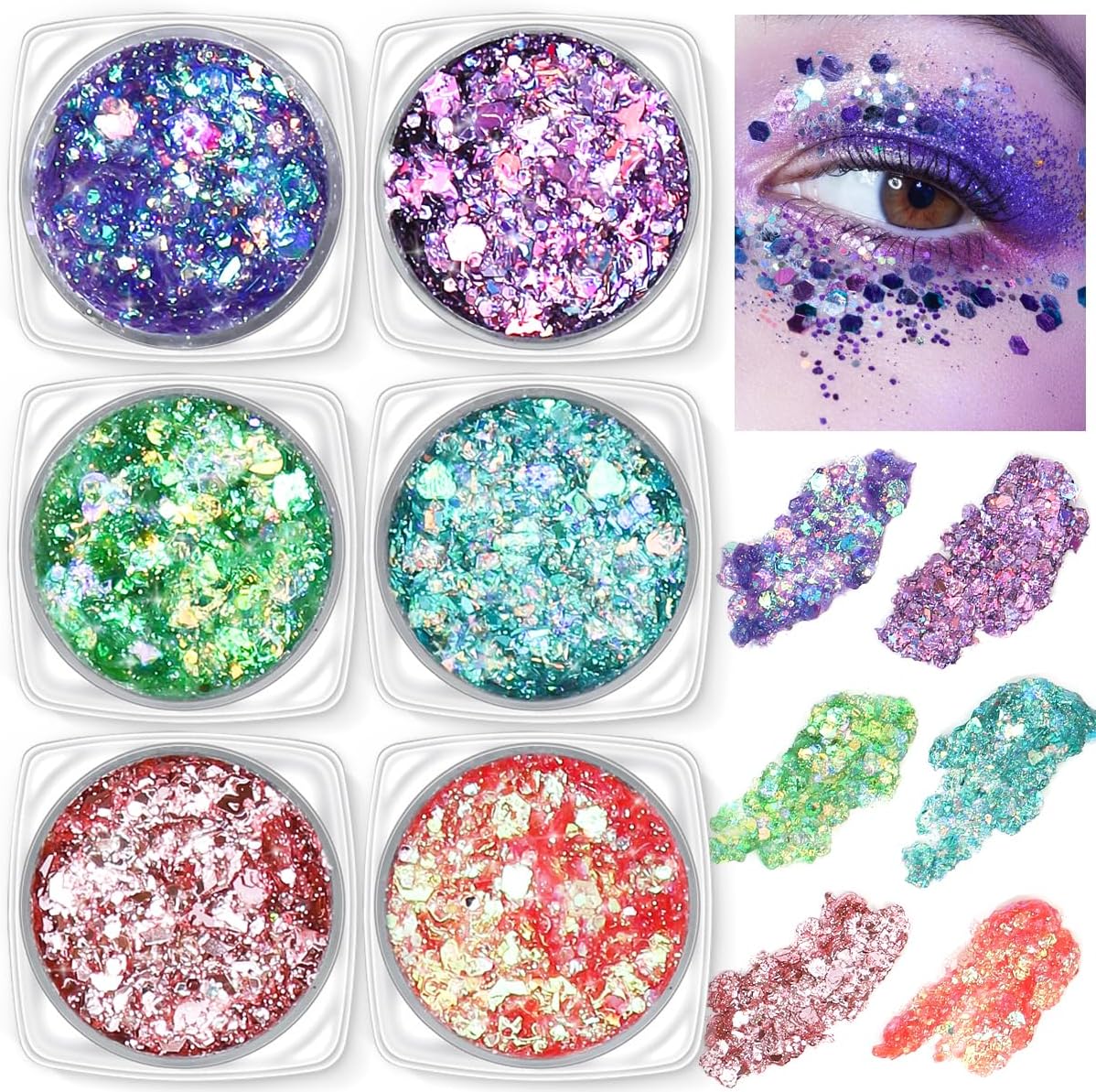 Festival Glitzer Gesicht gel6 Stuck Body Face GlitterGesichtsglitzer PaillettenK rperglitzer GelFestival Zubeh r Gadgetf r Halloween SchminkeKarneval Make up Glitter-6 Glitzer Bunte Farben