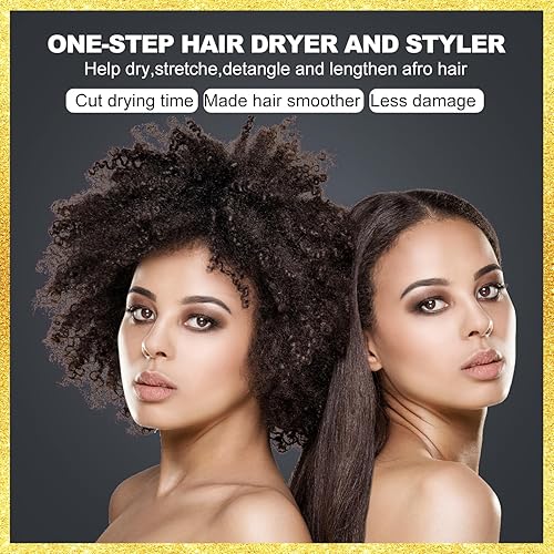Miniatura 5 de LURA Cepillo secador iónico para mujeres negras cepillo secador de pelo dorado de 24 quilates en uno, secador de pelo con peine para cabello natural