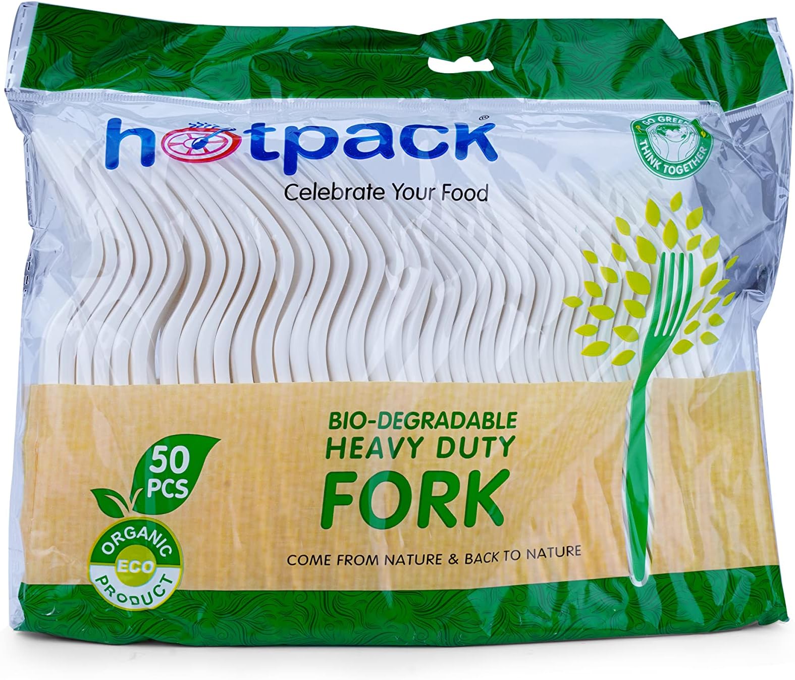 Hotpack Disposable Bio-Degradable Eco-Friendly Heavy Duty Fork, 50 Pieces