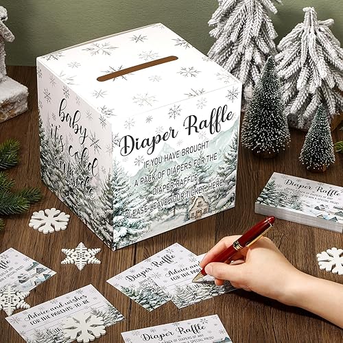 Vista 5 de Teling 51 boletos para rifas de pañales con caja de tarjetas, decoración de baby shower, caja de soporte para baby shower, para niñas y niños, rifas