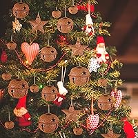 Vista 7 de Juego de 140 campanas de Navidad oxidadas, incluye 100 campanas pequeñas rústicas con 20 estrellas y 20 estrellas de metal oxidado, adorno vintage