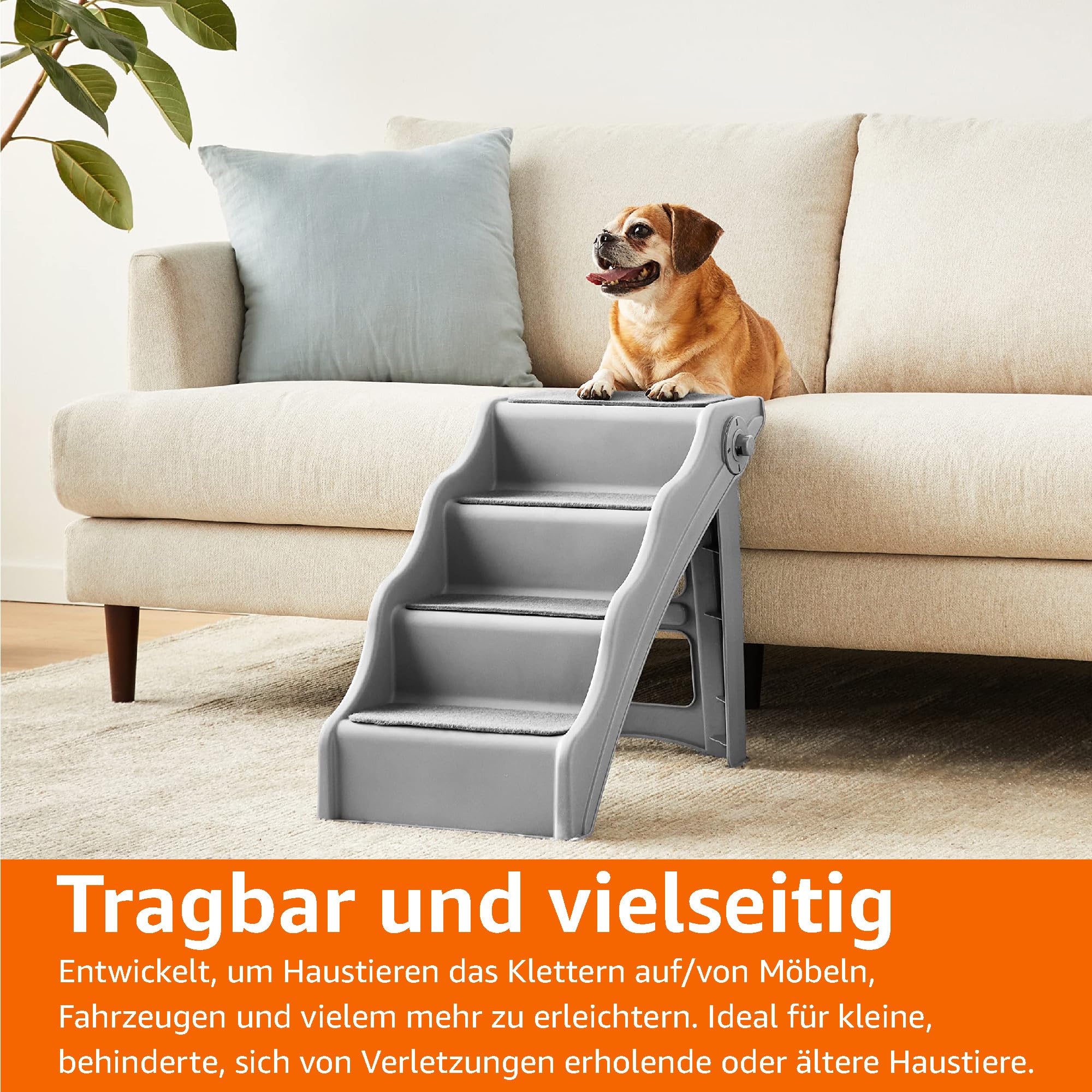 Amazon Basics faltbare Trittstufen für Hunde und Katzen, Grau, 60.7 x 40.9 x 50.2 cm