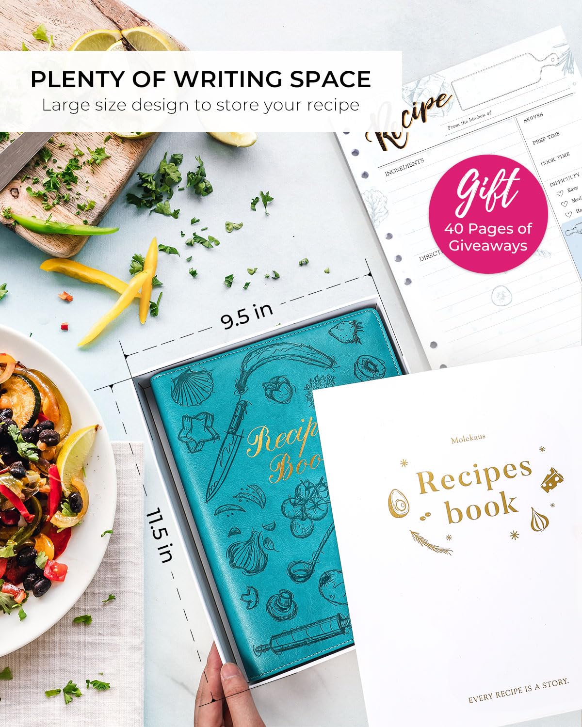 Custom Recipe Book With Waterproof Cover - 240 Page Blank Cookbook For Family Recipes