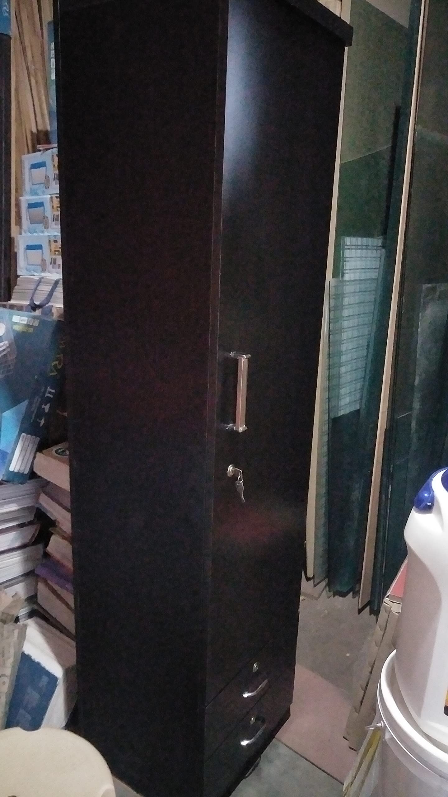 Textured Engineered Wood Wardrobe Black;Brown ,1 Door-image-14
