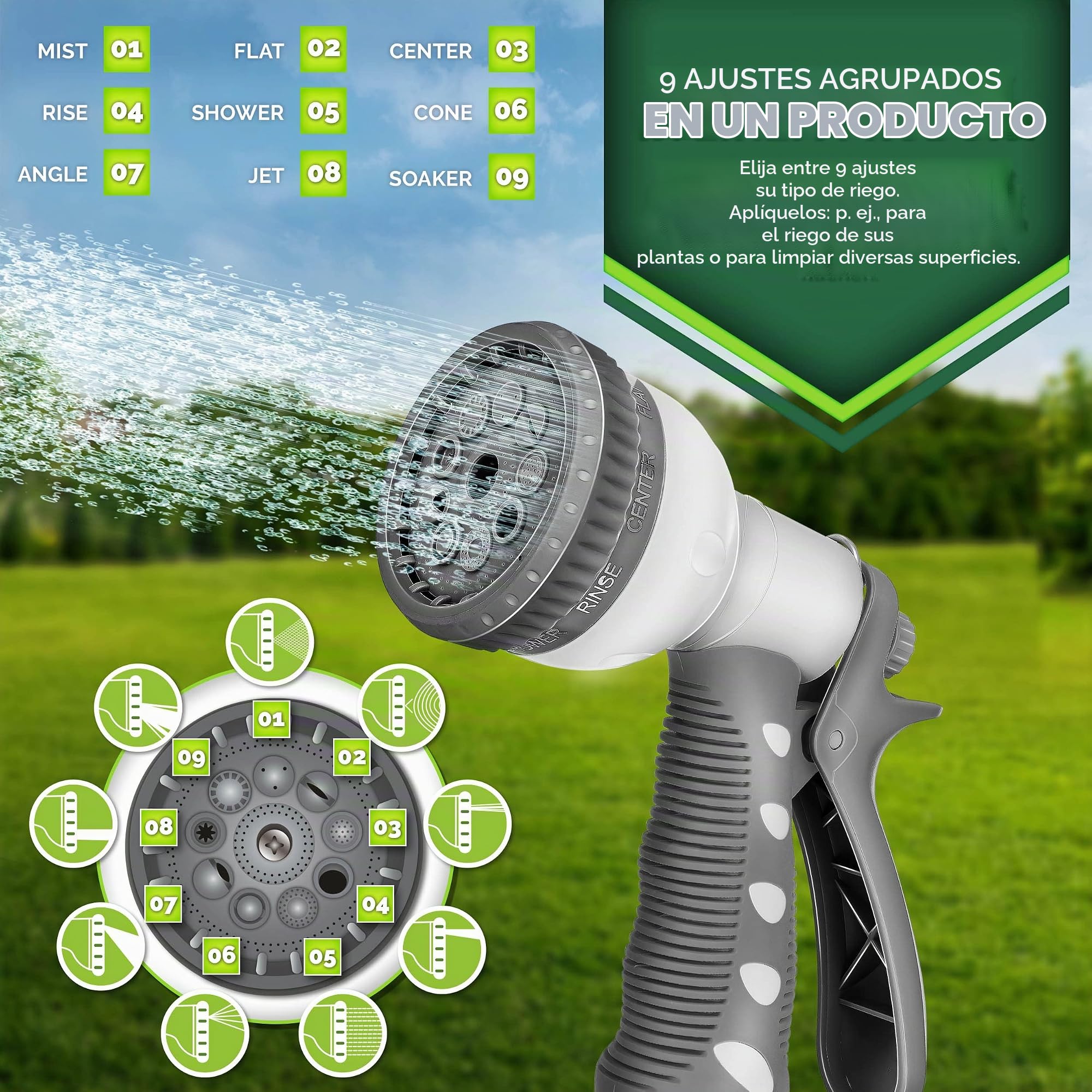 tillvex Carrete para Manguera de agua 15+2m con soporte de pared | Enrollador de manguera con pistola manual y manguera de jardín | Caja de manguera para pared con enrollado automático