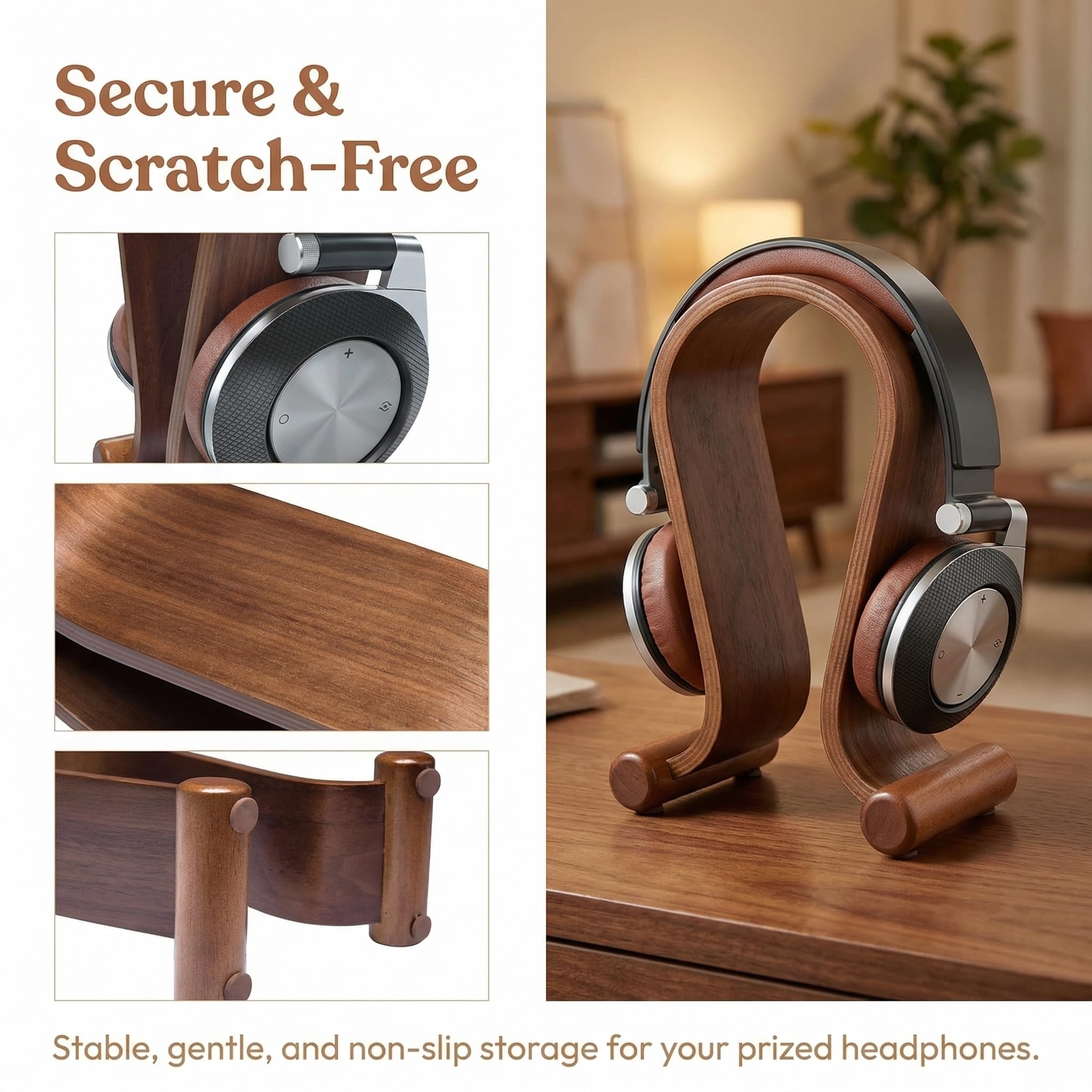 Tebery Kopfhörerhalter Kopfhörerständer Universal aus Holz Halterung Walnussholz Kopfhörer Ständer kopfhörer Halter Gaming Headset Halterung