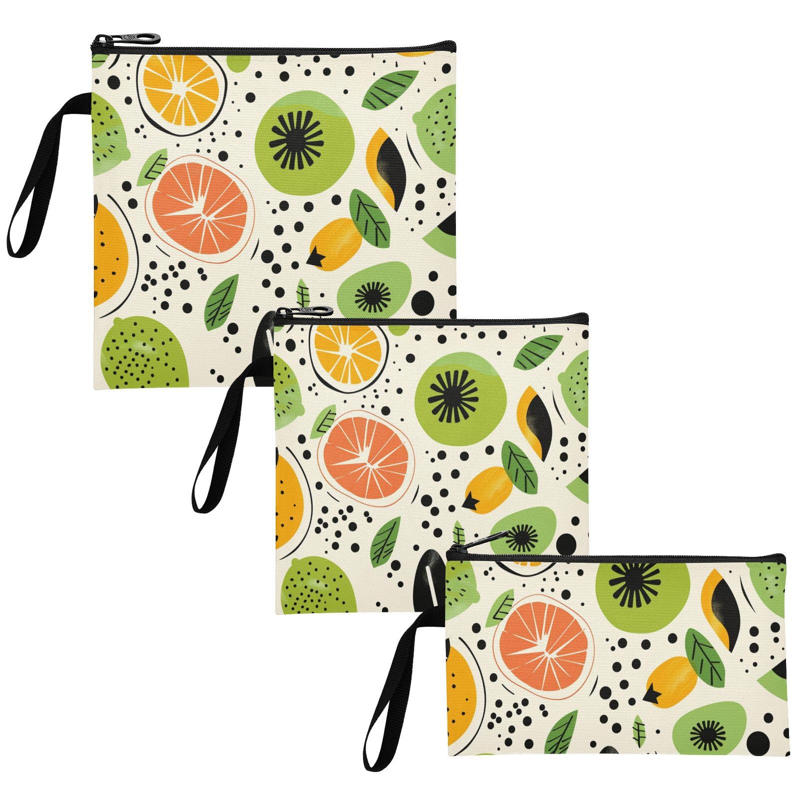 Cute Doodle Drawings Lime Summer Pack of 3 Reusable Zipper Snack Bags Waterproof Emergency Food Bag for Camp Friends and Gear
