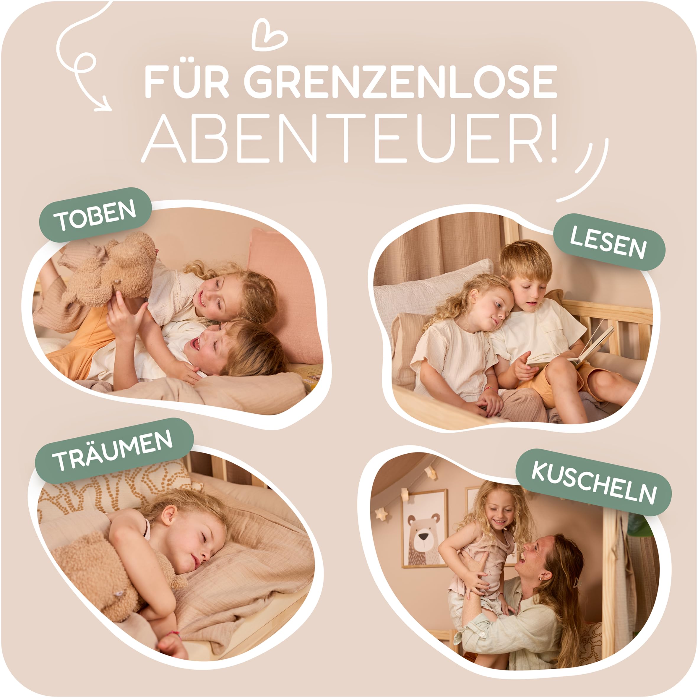 Hausbett Himmel – Aus weichem Musselin in 9 Farben – 100% Bio-Baumwolle – Traumhafte Hausbett Deko & Himmelbett Vorhänge – Made in Europe mit Liebe