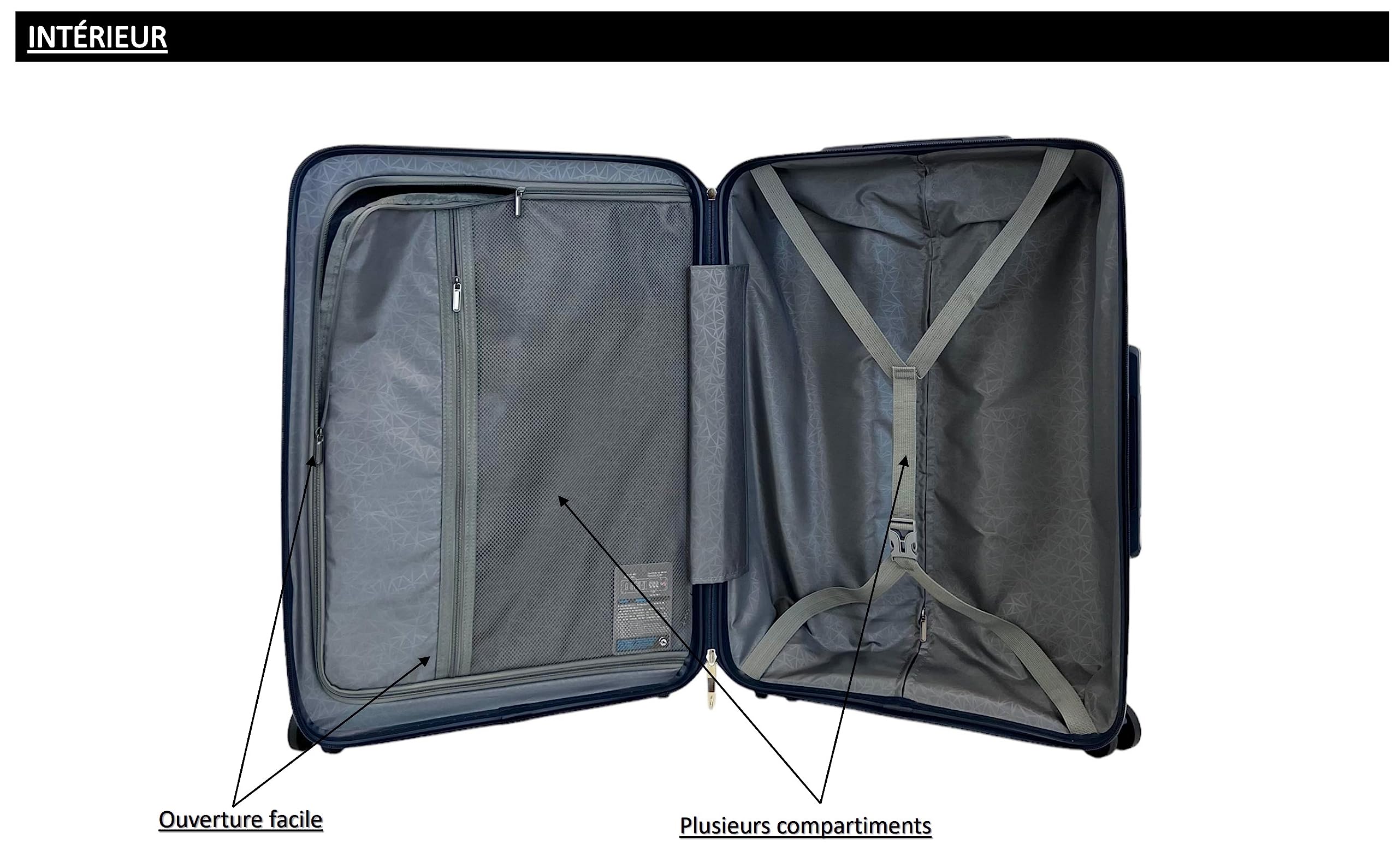 Set de 3 Valises/Bagages Rigides incassable en Polypropylène (PP) à 4 roulettes pivotantes avec Serrure TSA intégré (Bleu Marine, Set de 3)