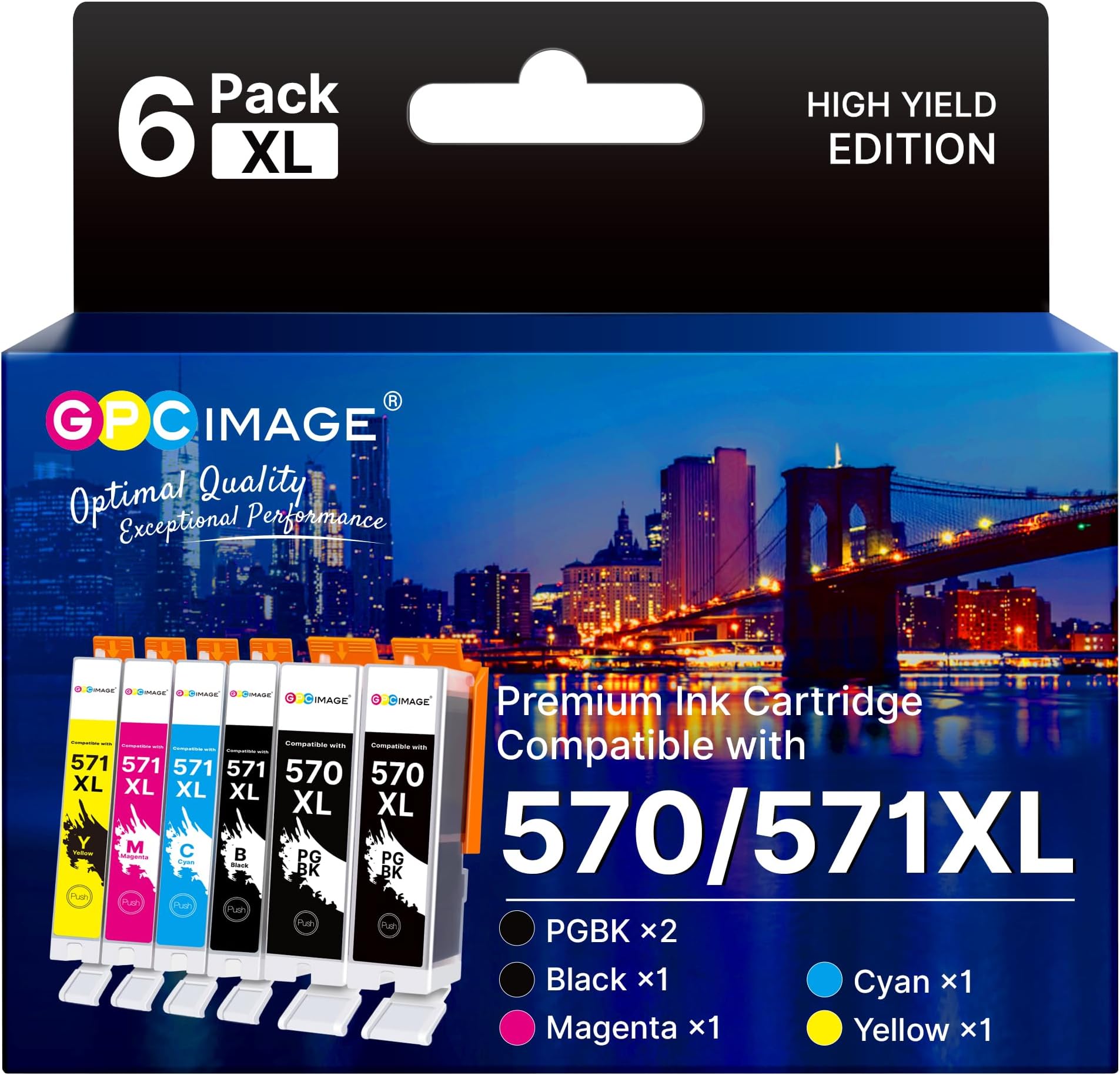 570XL 571XL Ink Cartridges Compatible for Canon 570 571 Ink Cartridges for Canon PIXMA MG5750 MG5751 MG5700 MG5500 TS6050 MG6800 MG6850 MG6851 TS5000 TS5050 TS5051 (PGBK/BK/C/M/Y, 6 Pack)