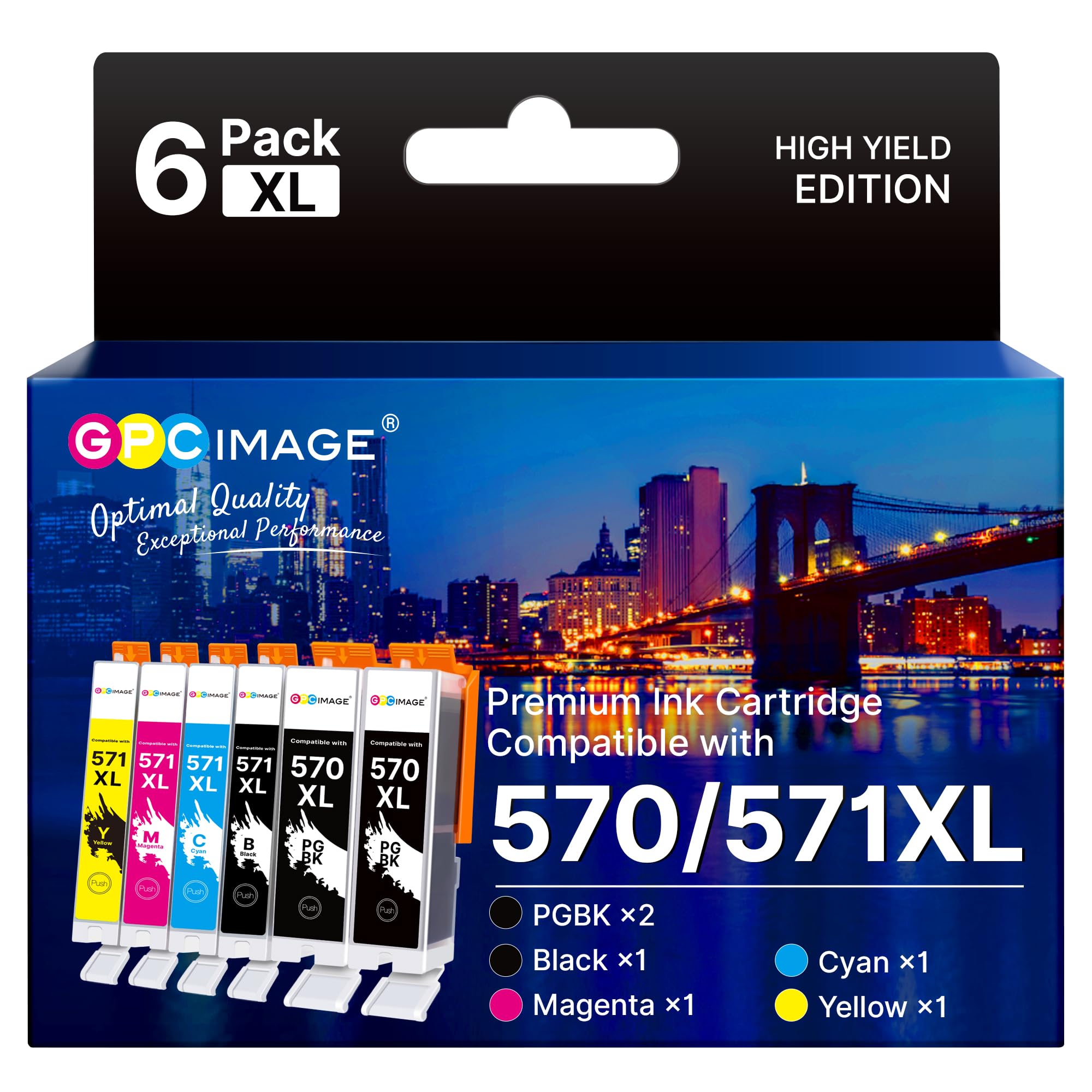 GPC Image 570XL 571XL Ink Cartridges, 6 Pack