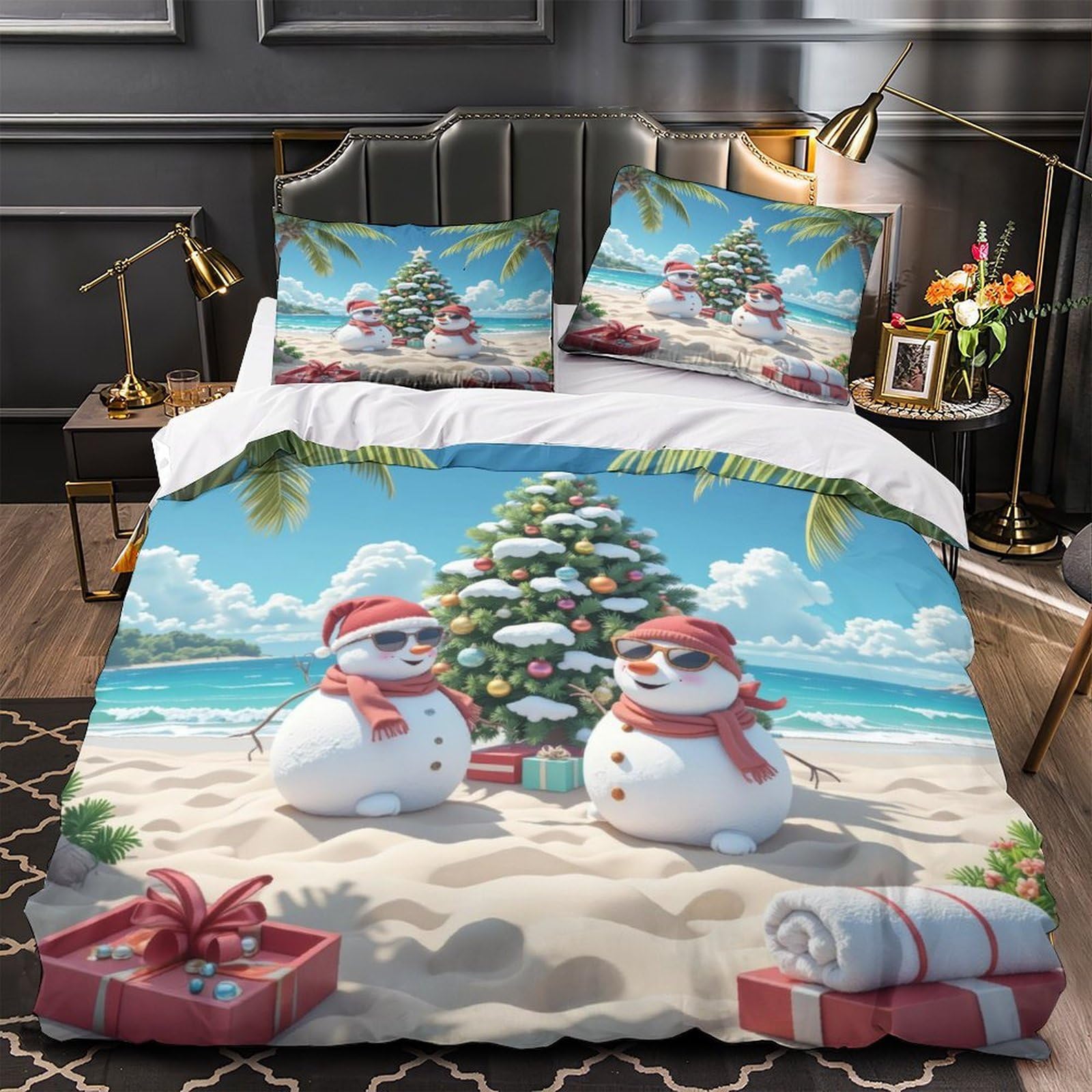 Housse de couette Noël 3D en microfibre douce pour lit enfant single