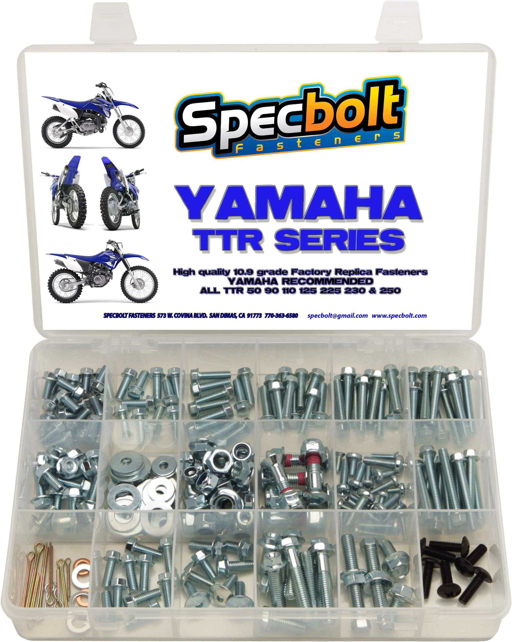 250pc Specbolt Bolt Fasteners Kit Fits: Yamaha TTR for Maintenance Restoration Factory Spec Fasteners TTR50 TTR80 TTR90 TTR110 TTR125 TTR225 TTR250 TTR600 50 80 90 110 125 225 250 600 XT PW