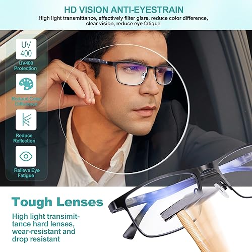 Miniatura 5 de OKH Paquete de 3 lentes de lectura progresivos multienfoque para hombre, bloqueo de luz azul, lectores multifocales, bisagra de resorte, lentes sin