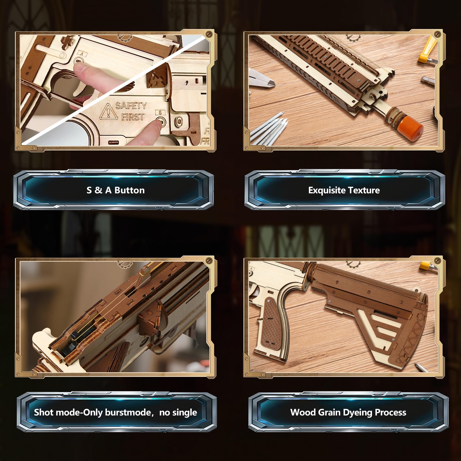 Drewniane puzzle 3D dla dorosłych w wieku od 14 lat, fajne gumki, pistolet, zabawki, zestawy montażowe, DIY, rękodzieło, hobby, urodziny, dla mężczyzn i kobiet, 211 szt