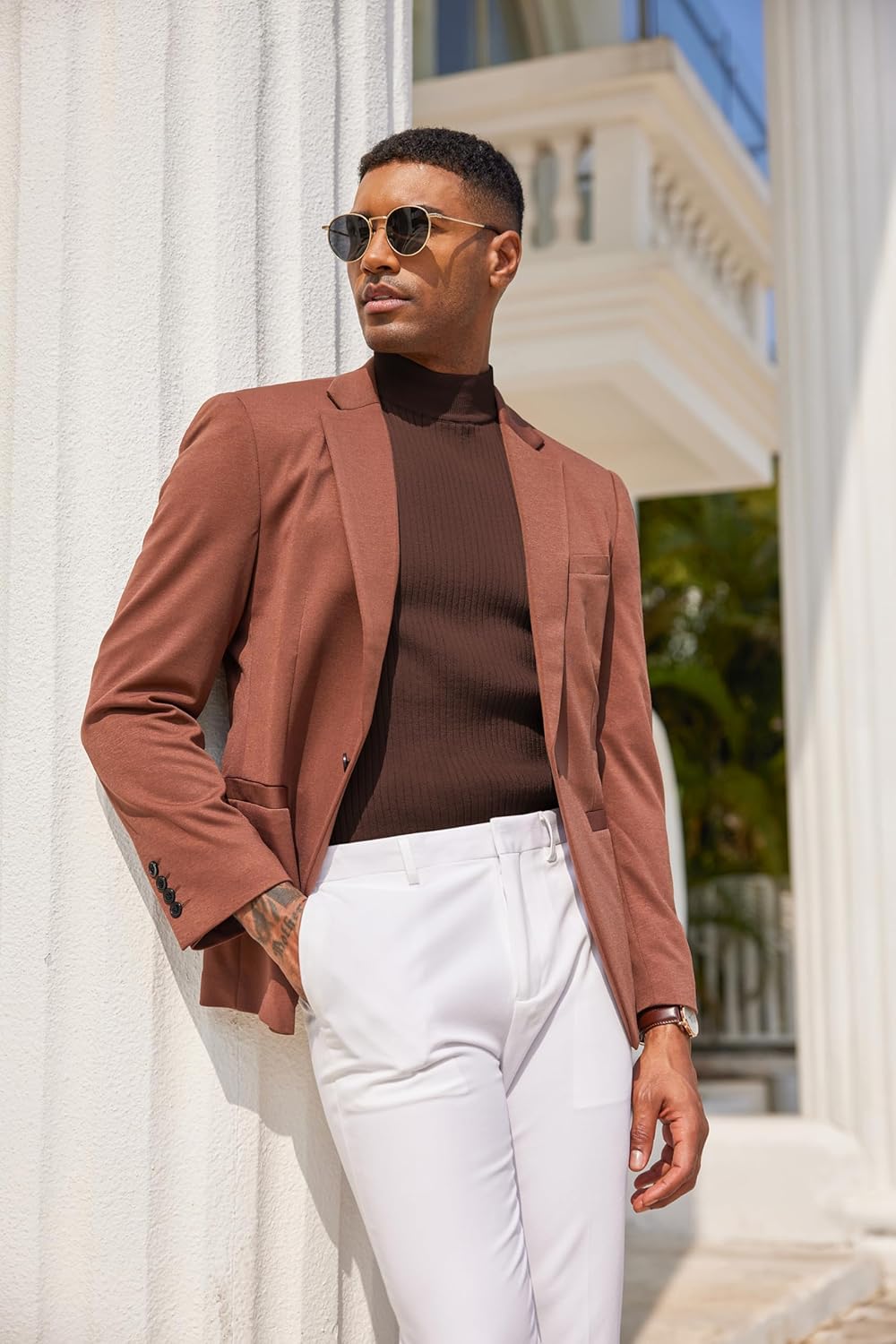 COOFANDY Men's Mock Turtleneck Sweater Short Sleeve Casual Basic Tops Ribbed Knit Pullover Solid Tee - Image 4