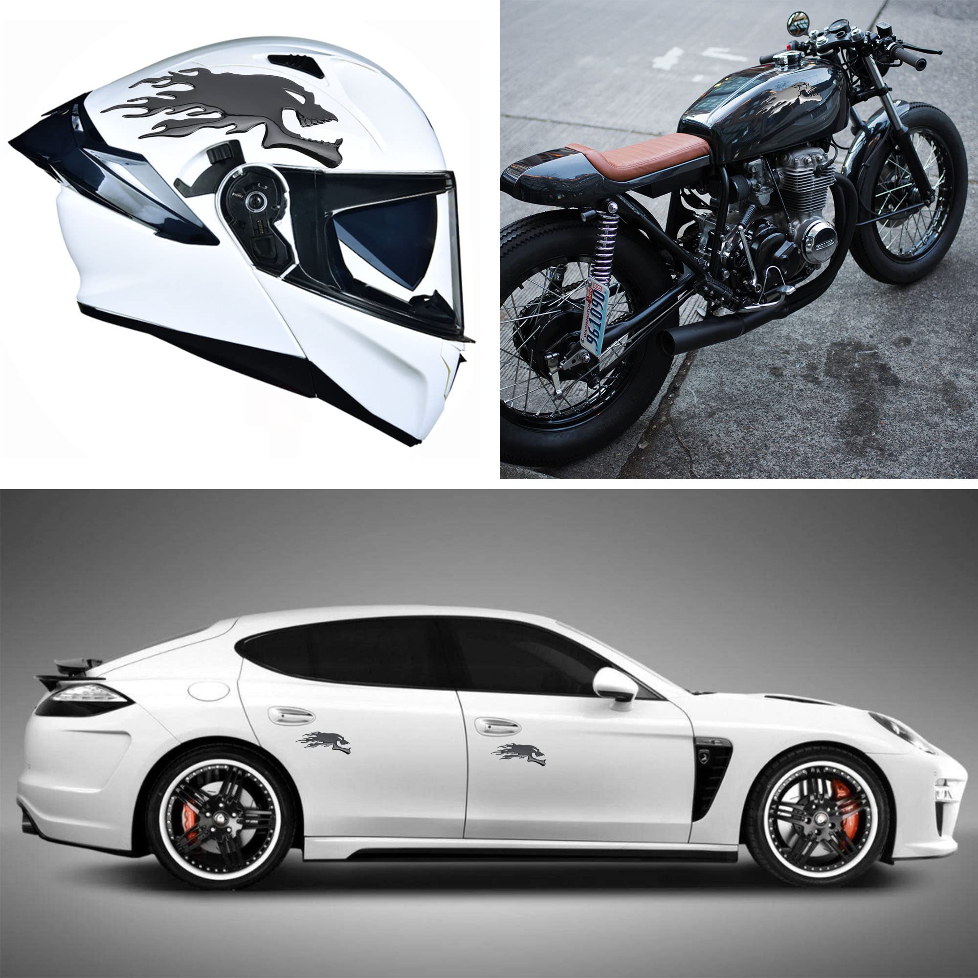 4 szt. Naklejki 3D Płomień Zbiornik Paliwa Motocykl Tank Pad Naklejki Dekoracje Demon Czaszka Uniwersalna Naklejka Na Zbiornik Wodoodporna Podkładka Na Zbiornik Motocykla Folia Ochronna Ochrona przed