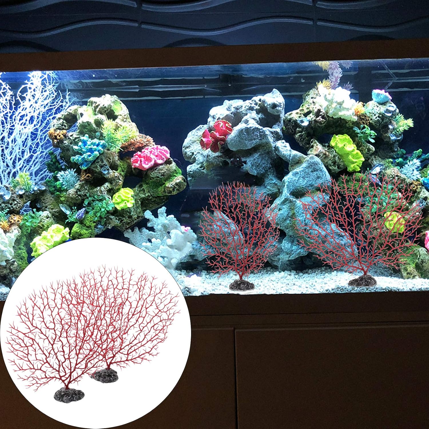 balacoo Simulated Sea Fan Coral Branch Aquarium D Cor Artificial Fish Tank Plant Medium Size 8.5X9.25 Inch Provides Shelter for Fish