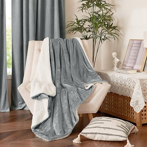 Miniatura 2 de NICETOWN Manta Sherpa gruesa, suave, cómoda, gris claro, ligera de doble cara, manta de forro polar para autocaravana, acogedora manta cálida para