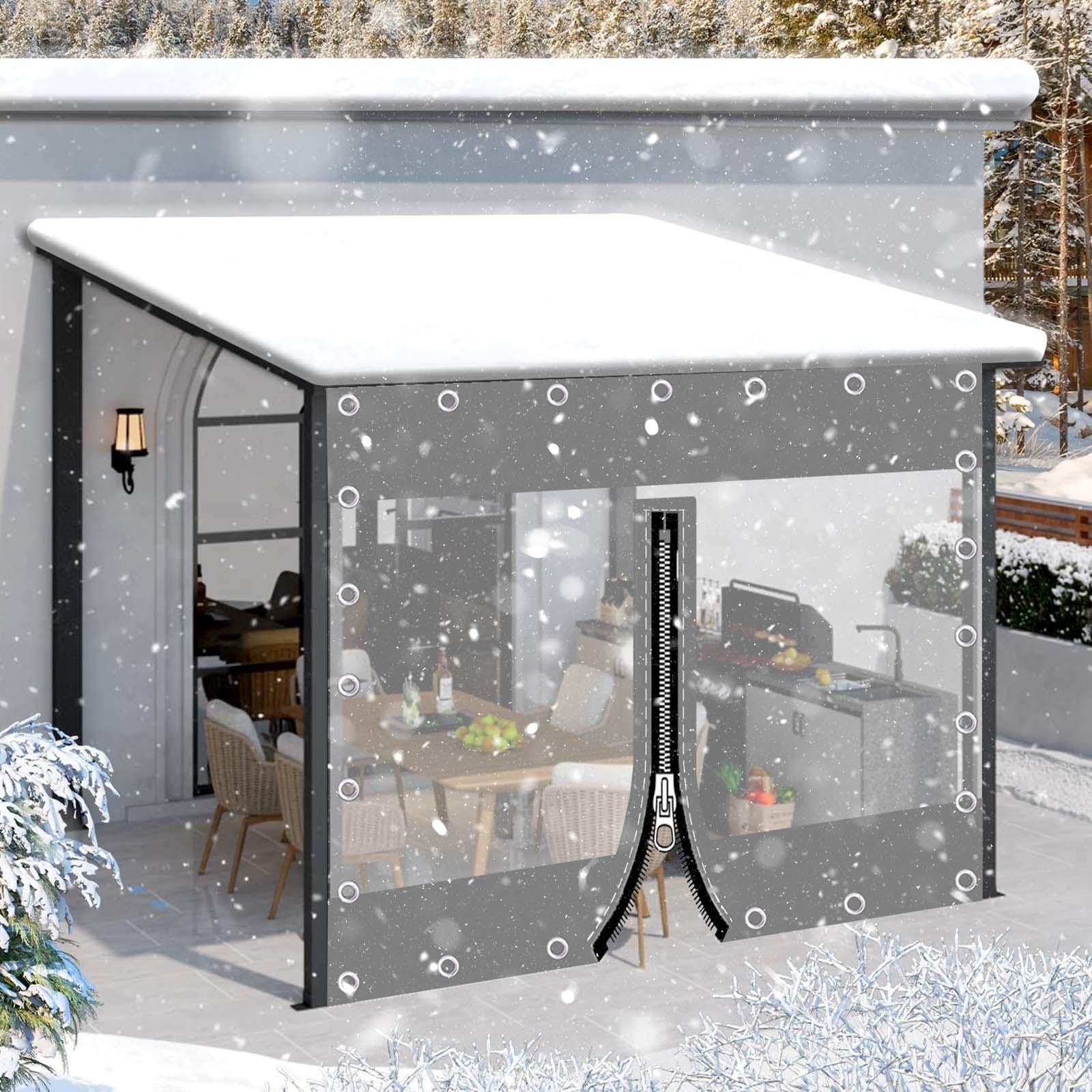Telone trasparente impermeabile grigio con pannelli laterali in PVC, resistente, copertura impermeabile per patio, giardino, eventi e feste