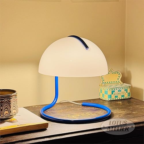 Miniatura 4 de Lotus Atelier Blue Bauhaus Light  Lámpara de mesa retro con forma de hongo para habitación, iluminación moderna estética para dormitorio, moderna de