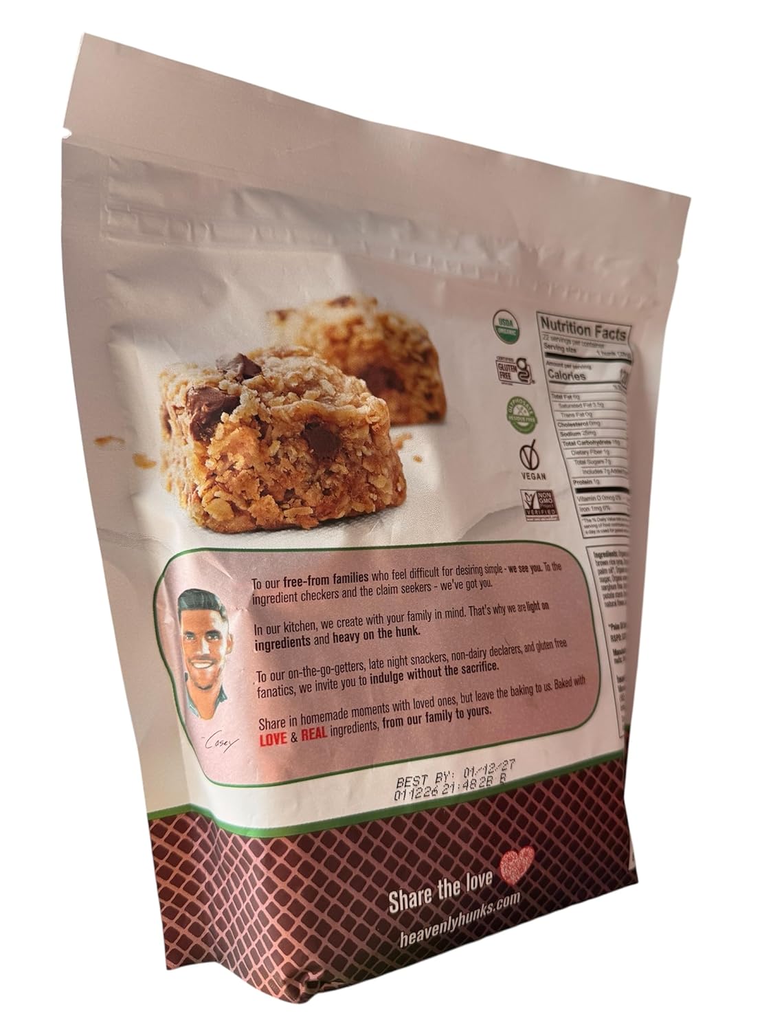 New Heavy Hunks Organic Oatmeal Dark Chocolate Cookies, Gluten-Free, Vegan, 1 lb 6 oz, 22 Servings/2packs/actual photo posted/Resealable pack