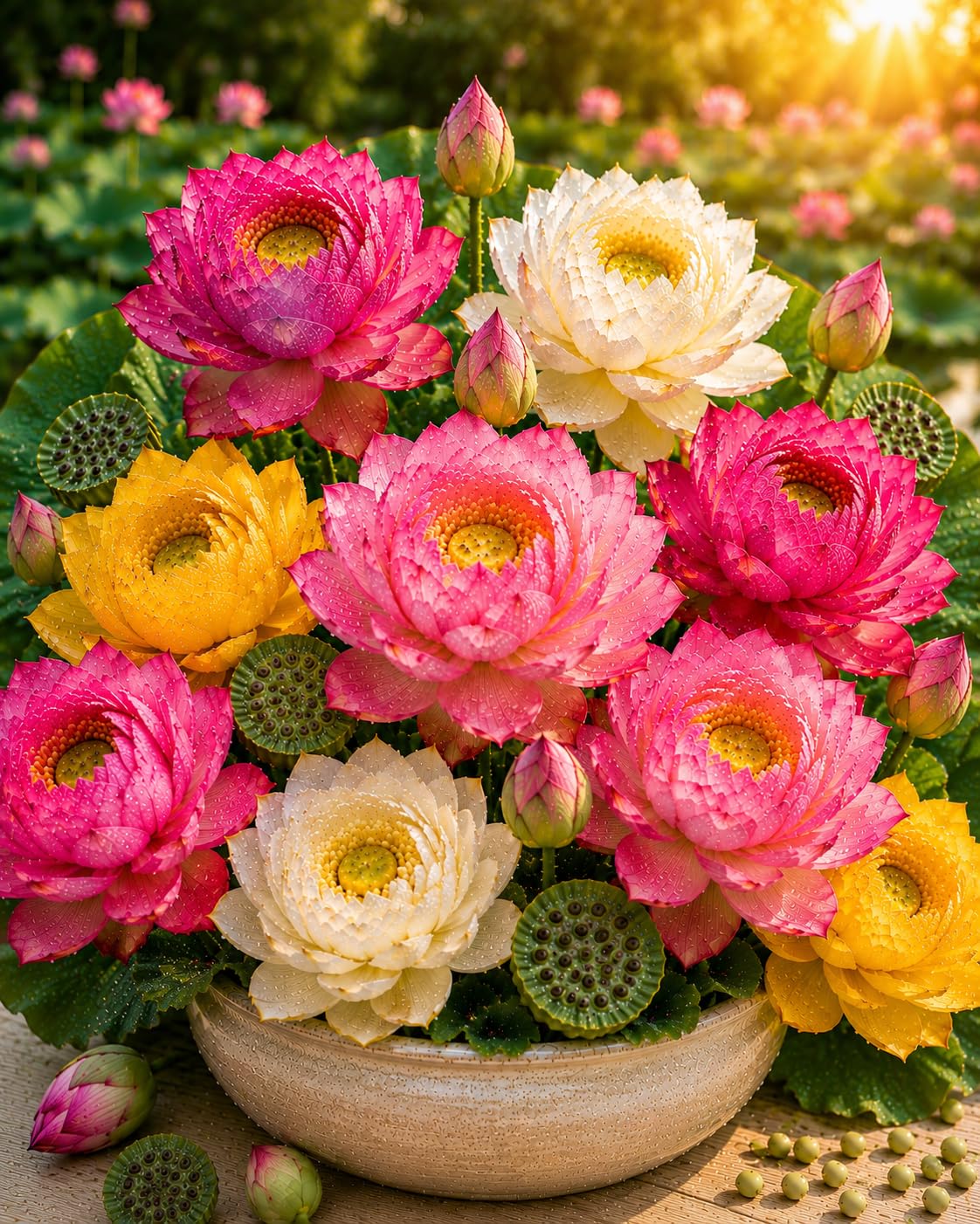 20 Lotus Seeds for Planting in Water – Precut Mixed Color Lotus Flower Seeds – Water Lily Plant for Indoor Bonsai Bowl, Outdoor Ponds & Water Gardens