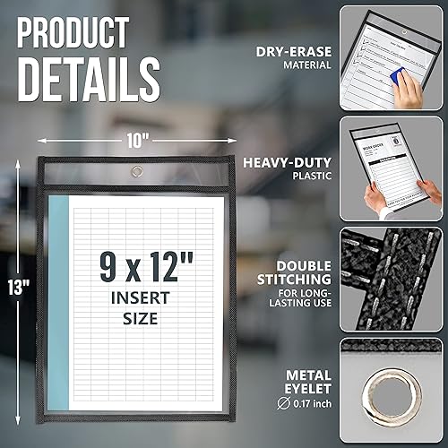 Miniatura 2 de Paquete de 5 soportes para boletos de trabajo de 9 x 12 pulgadas, fundas de plástico para documentos para pedidos de trabajo, soportes para boletos