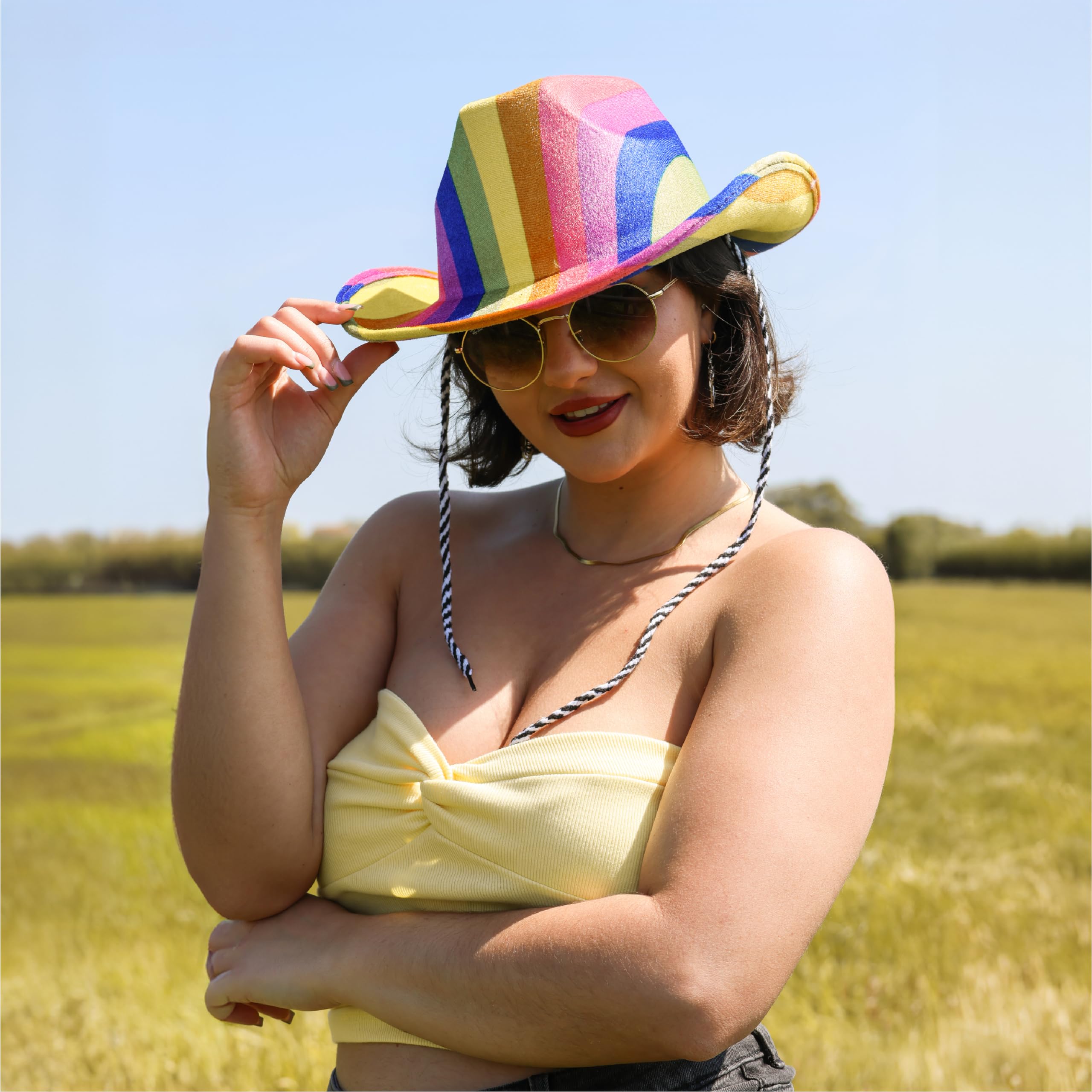 Adults Rainbow Cowboy Hat - Pack of 24 - Muticoloured Cowboy Hat with Adjustable String - Pride Month Pride Events Pride Marches Wild West Fancy Dress Accessory