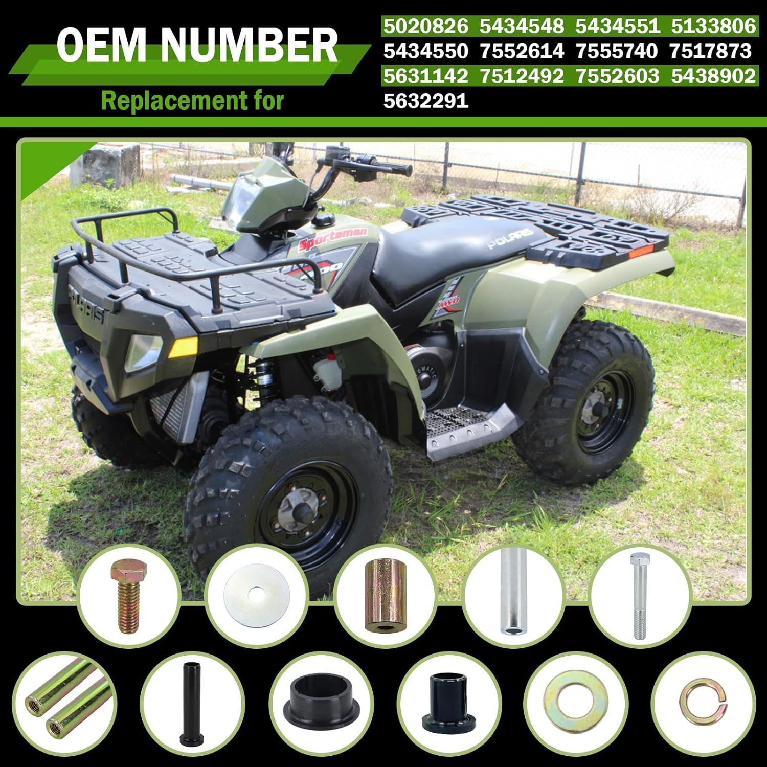 Qagea Rear A-Arm Bushing Shafts Kit Left & Right 5020826 5133806 5434548 Fit for Polaris Sportsman 400 450 500 600 700 800