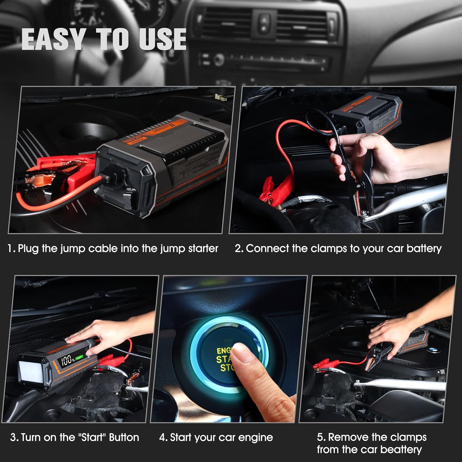 Car Battery Jump Starter 2000A 20000mAh - MaxAngel 12V Portable Jump Starter Box (Up to All Gas or 12L Diesel), Car Battery Booster Pack, Lithium Power Bank Charger with USB QC 3.0, Type C, LED Light