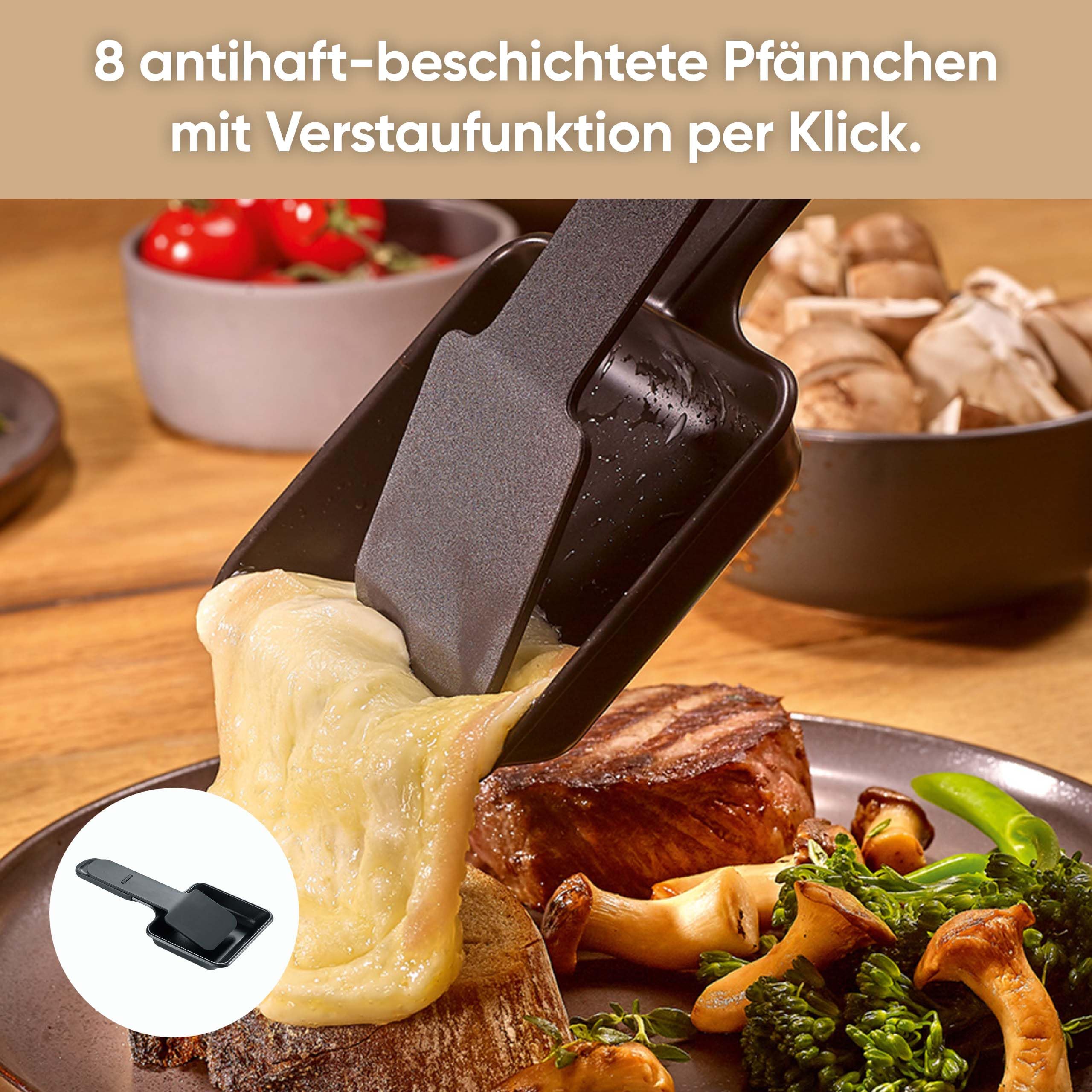 SEVERIN Raclette-Grill RG 2365 für 8 Personen, antihaftbeschichtete Grillplatte, spülmaschinengeeignet, Black Line Lite