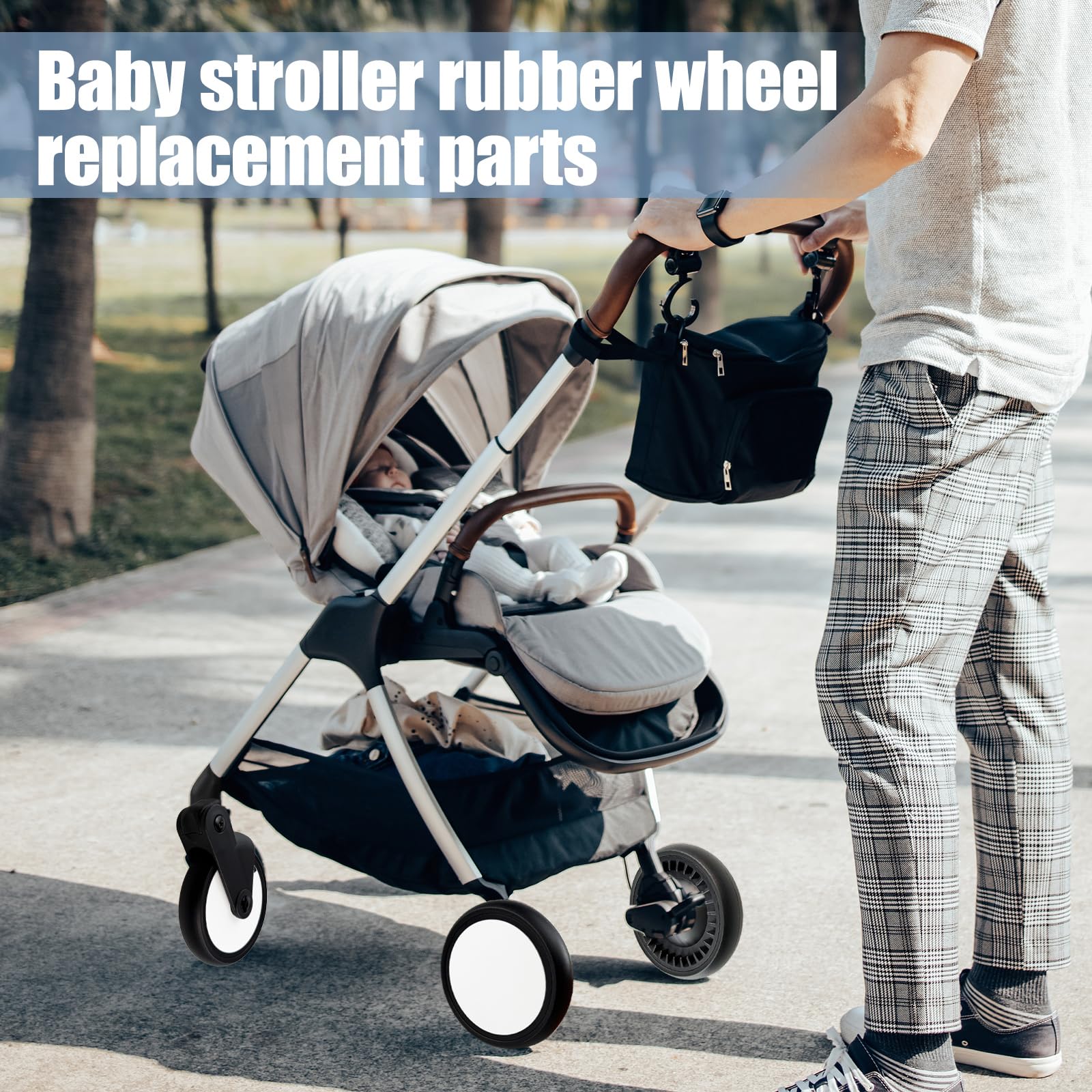 Flylin 1 Pair Baby Stroller Wheel, Rubber Kids Pushchairs Wheels Replacement with Tools for Yoya/Vovo Carriage (Front Wheel) - Image 4