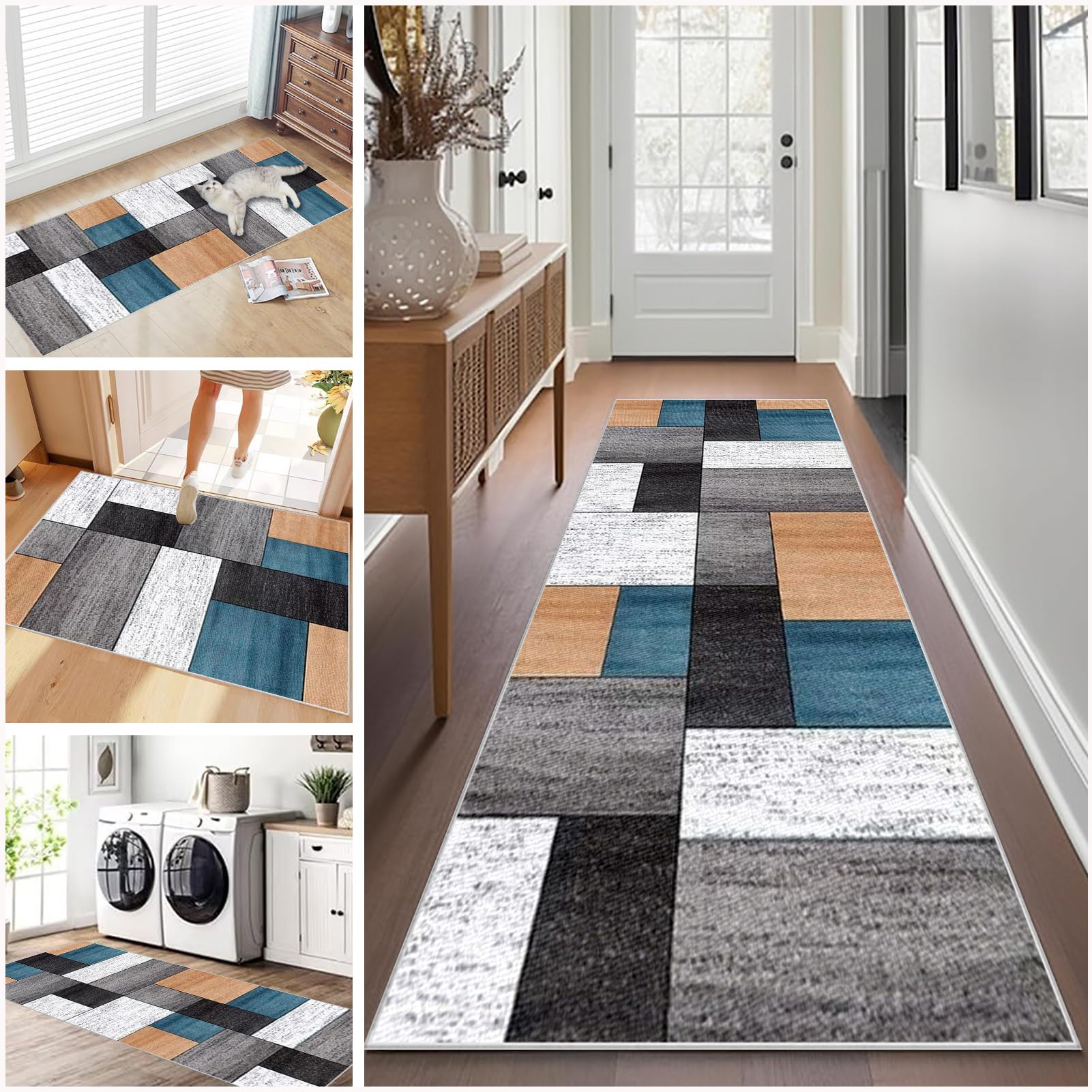 Long Hallway Runner Rug Non Slip 100 x 300 cm Washable Carpet Runners for Kitchen Runner Rugs for Hallway Entryway Indoor Door Mat Carpet Floor Mat Hall Runner Narrow Rug Runner for Hallway, Kitchen