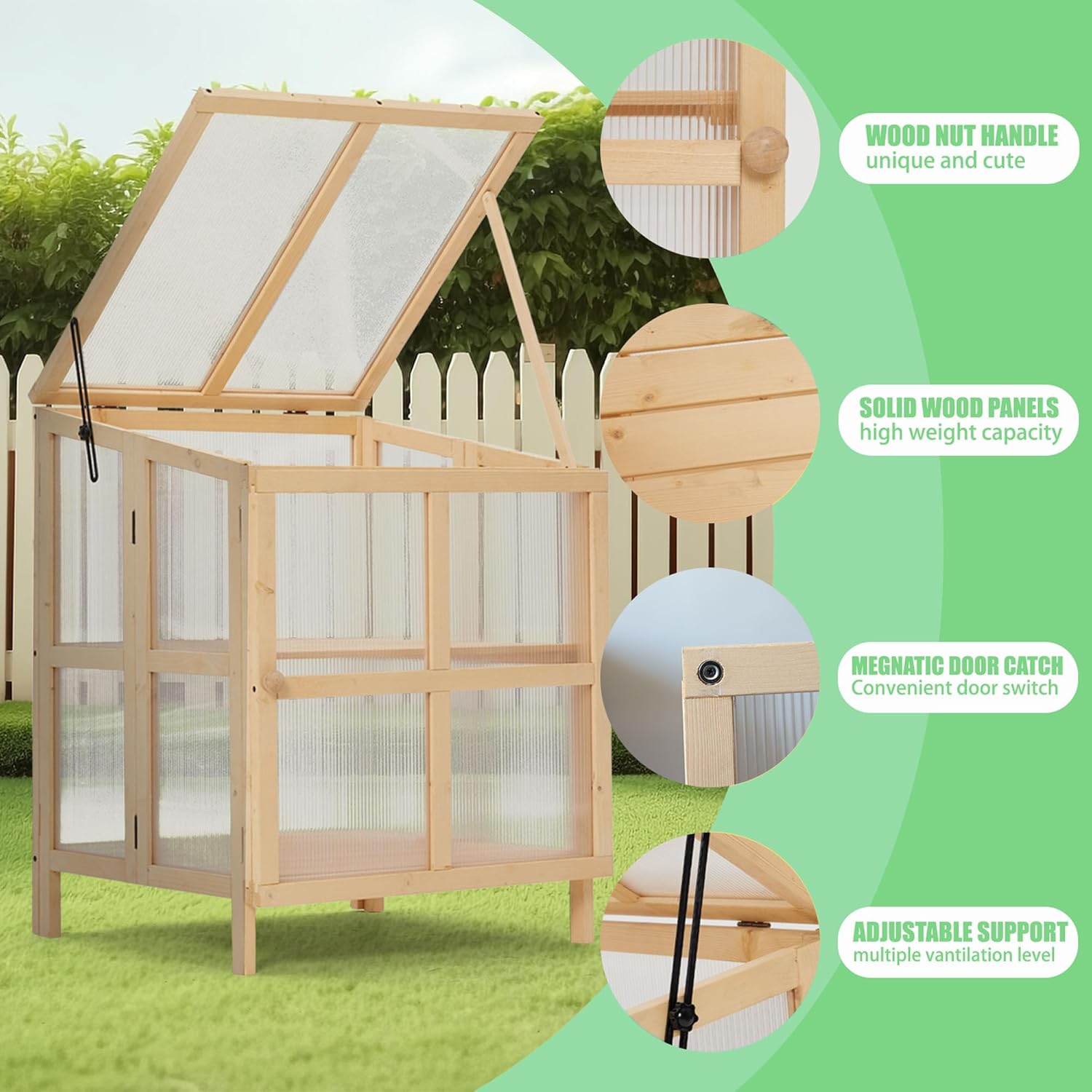 2 Tier Foldable Greenhouse Cabinet, Portable Wooden Garden Cold Frame Raised Planter Box with Shelves, Cold Frames for Gardening
