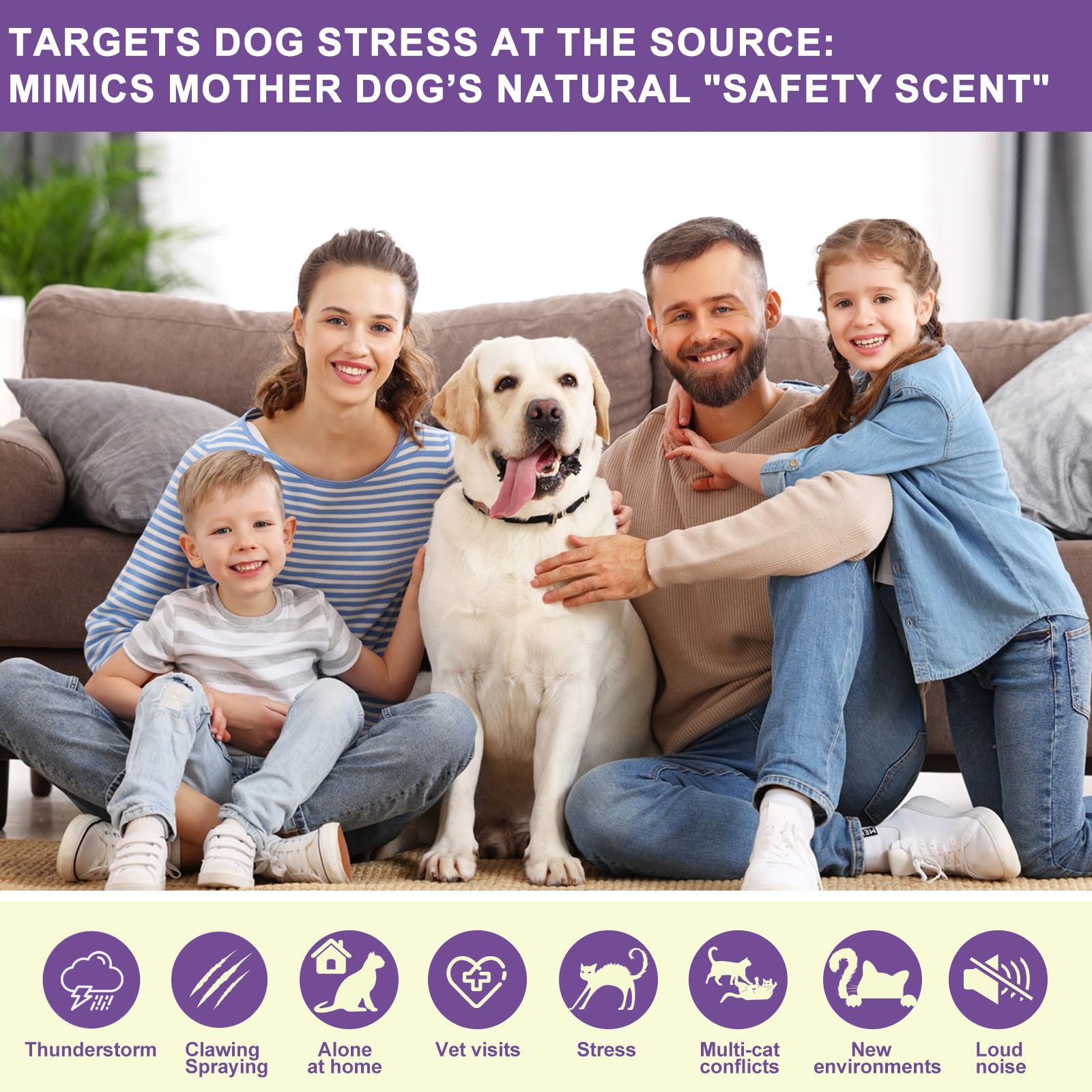 SLE Pheromones Chien Anti Stress Résout Les problèmes de marquage urinaire, Stoppe Aboiements/Mâchonnage/Marquage, Calmant Apaisant Prise Phéromones (2 Diffuseur+4 Recharges)