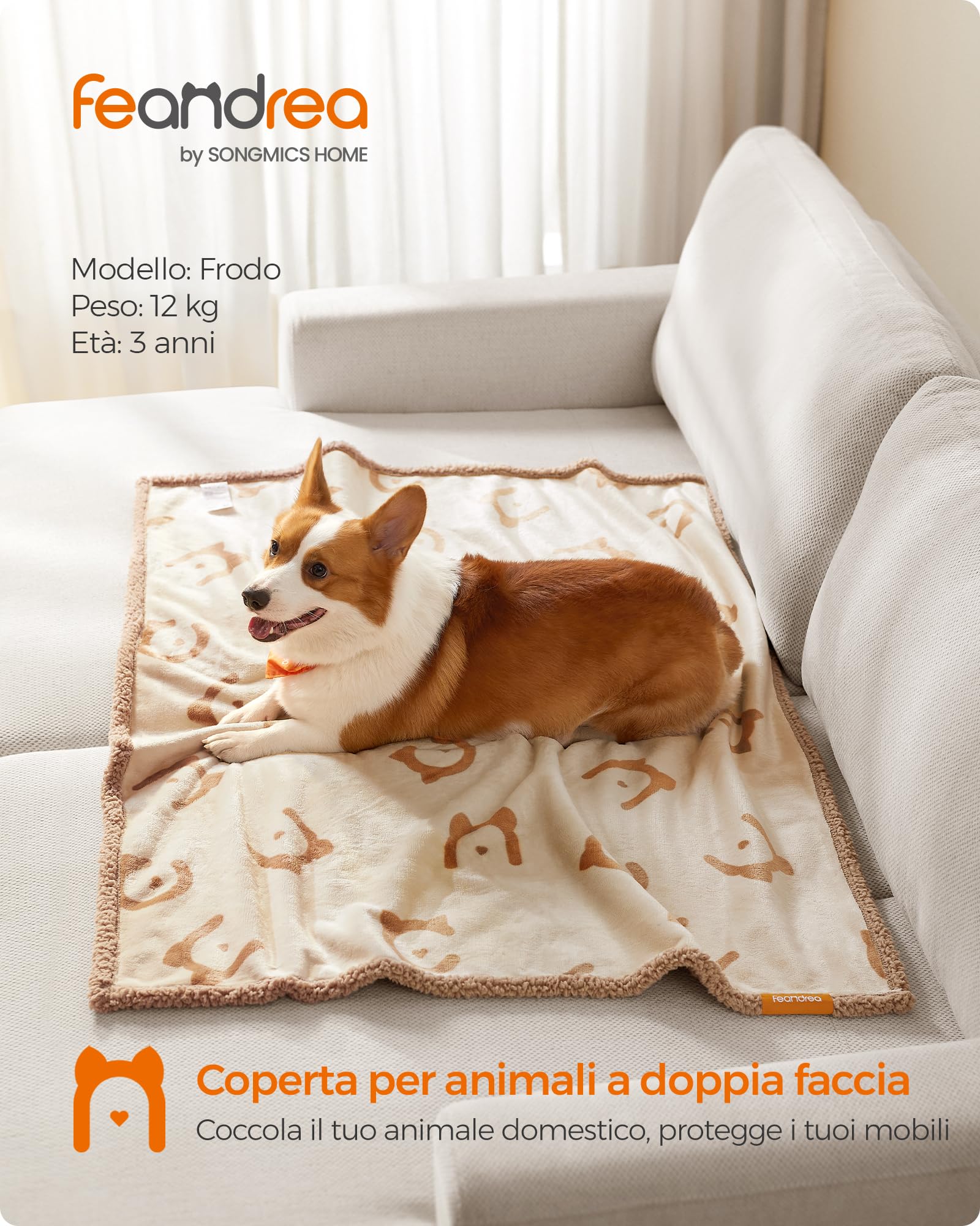 Feandrea Coperta Impermeabile per Cani, Coperta Animali Domestici in Sherpa per Cani di Piccola e Media Taglia, Gatti, 127 x 101 cm, L, Coprisedile Reversibile Lavabile in Lavatrice, Beige PPB050K01