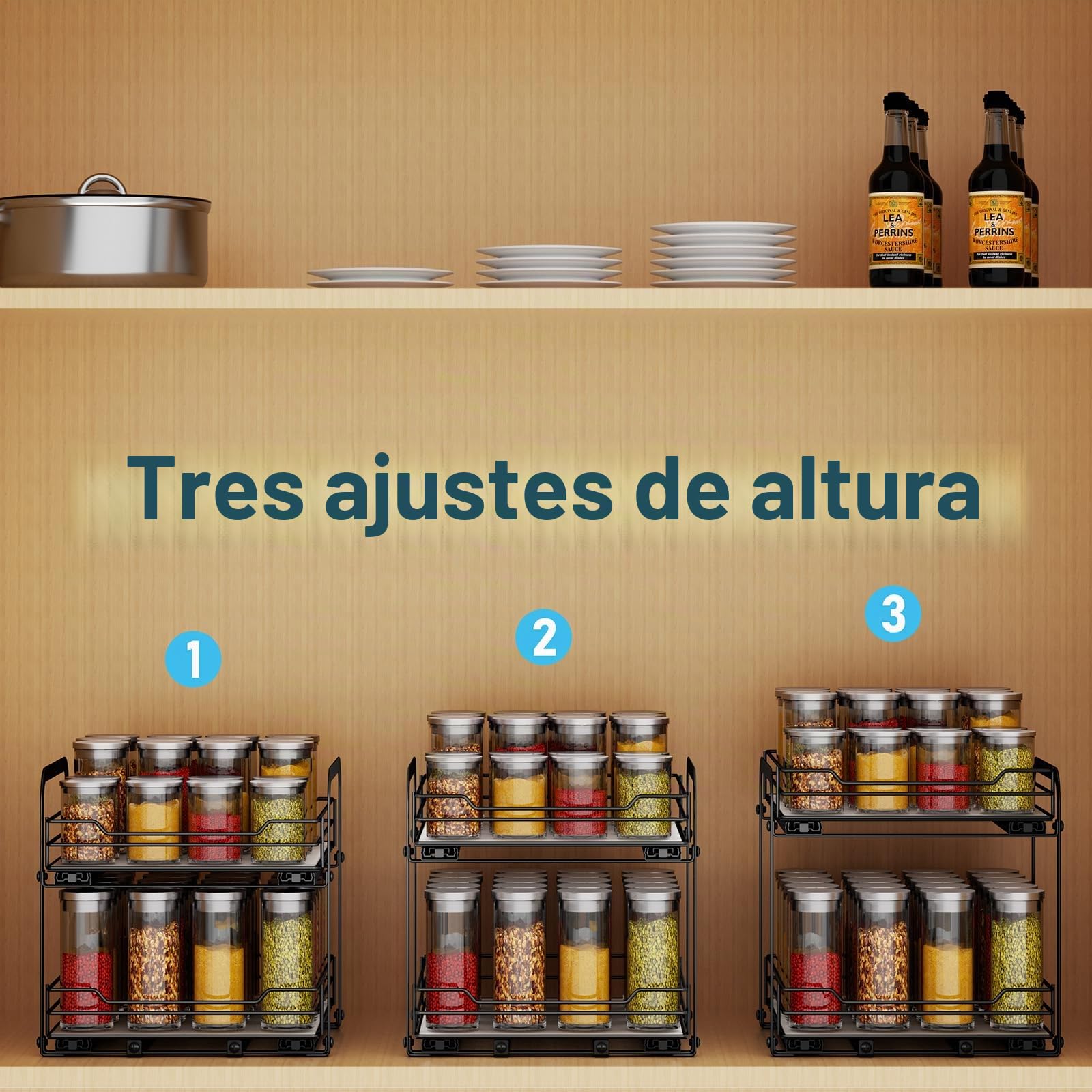 Especieros, CajóN RetráCtil Para Condimentos, Especieros Para Cocina, Organizador Armarios De Cocina, Organizador Especias, Adecuado Para Armarios Cocina, Armarios BañO 26.4 * 23.2 * 23CM