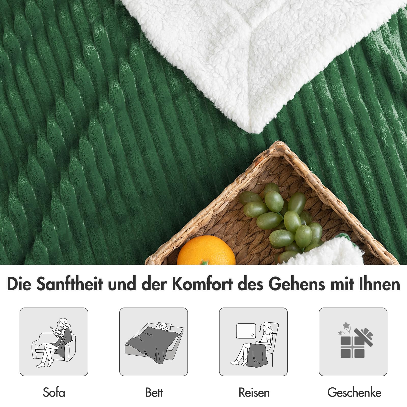 MIULEE Manta Sofá Manta Térmica Manta Cama Manta de Franela y Lana de Cordero Manta Polar Grande Suave Cálida Manta para Perro Siesta Habitación Manta Picnic 1 Pieza 150x200cm Verde Scuro