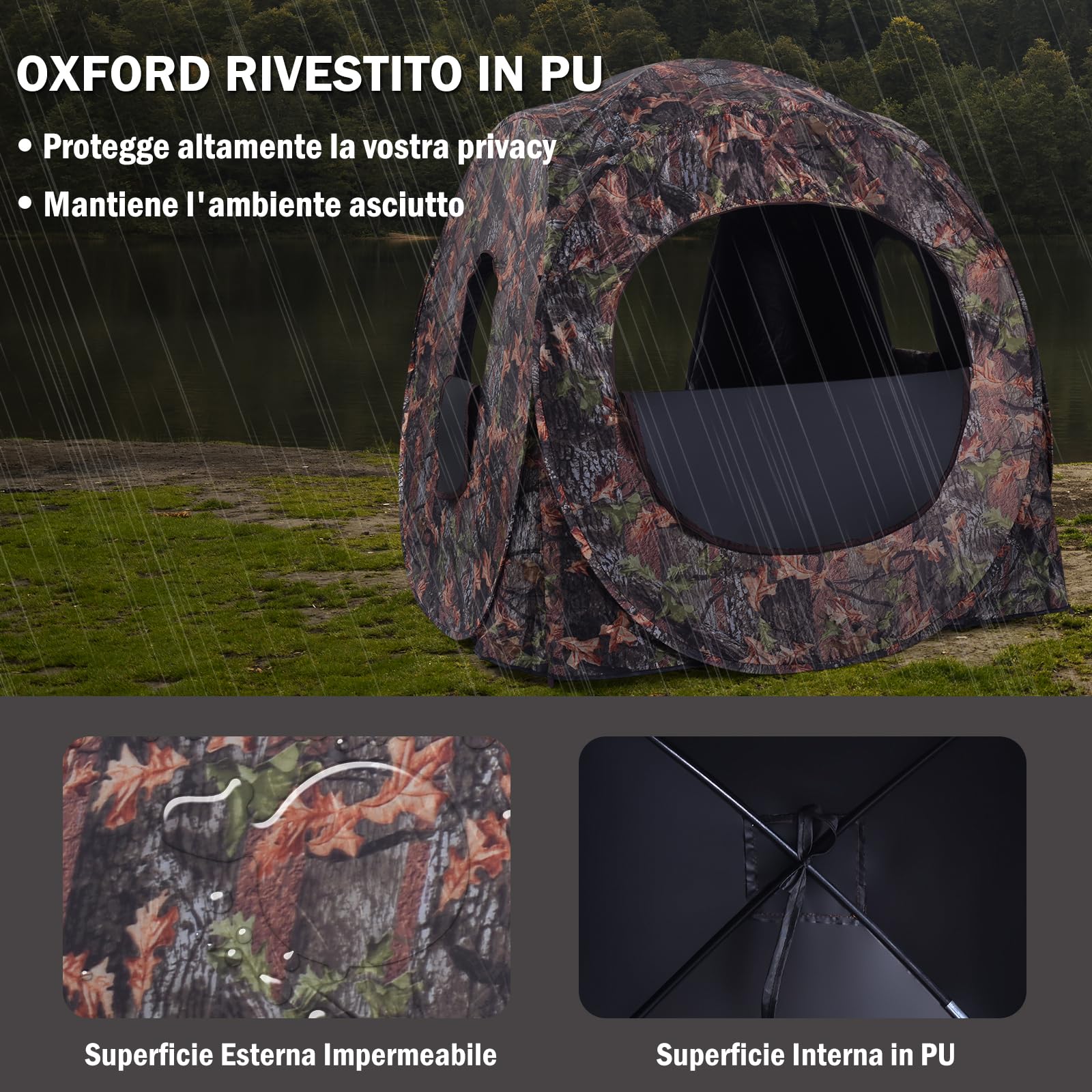 COSTWAY Tenda da Caccia Pieghevole per 3 Persone, Tenda Mimetica con Telaio in Acciaio e Finestre a Maglie, con Visione 270°