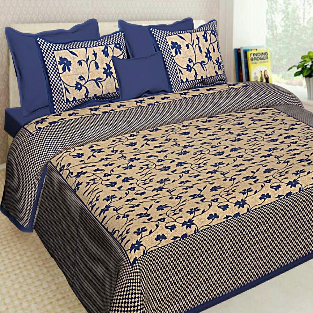 Hastkala Designs Jaipur Print eco 144 TC Cotton Double Bedsheet with 2 Pillow Covers (Blue)