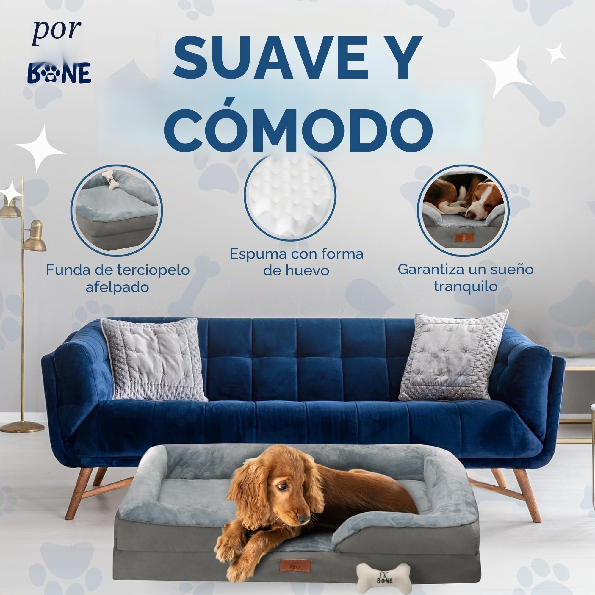 Fur & Bone Cama para Perro, sofá Cama ortopédica Grande para Perros, Funda extraíble, diseño Relajante, Base Antideslizante, Impermeable y Lavable