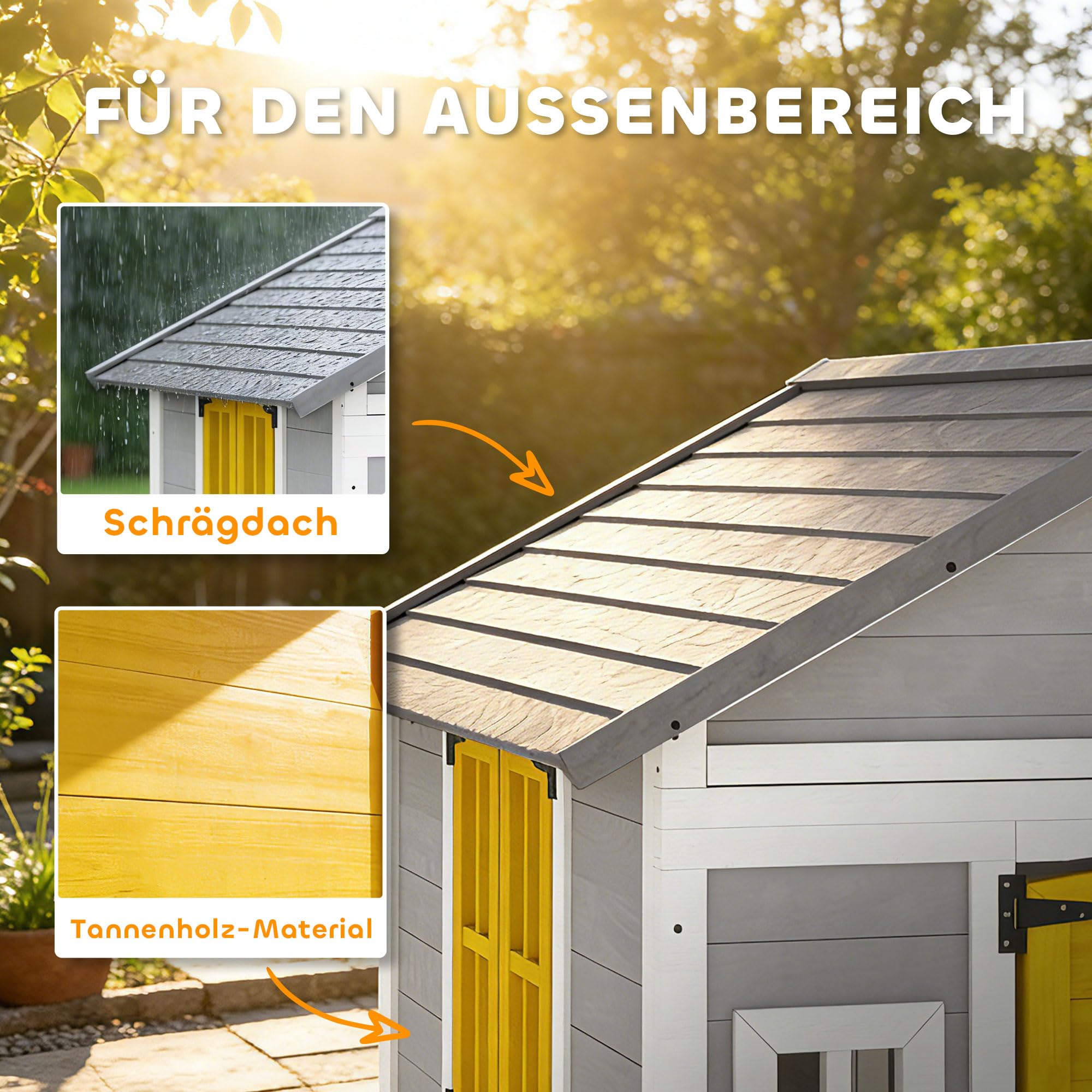 Outsunny Spielhaus Kinderspielhaus aus Holz mit Tür 6 Fenster 2 Blumenkästen Wetterfestes Gartenhaus für Kinder 3-8 Jahre Grau