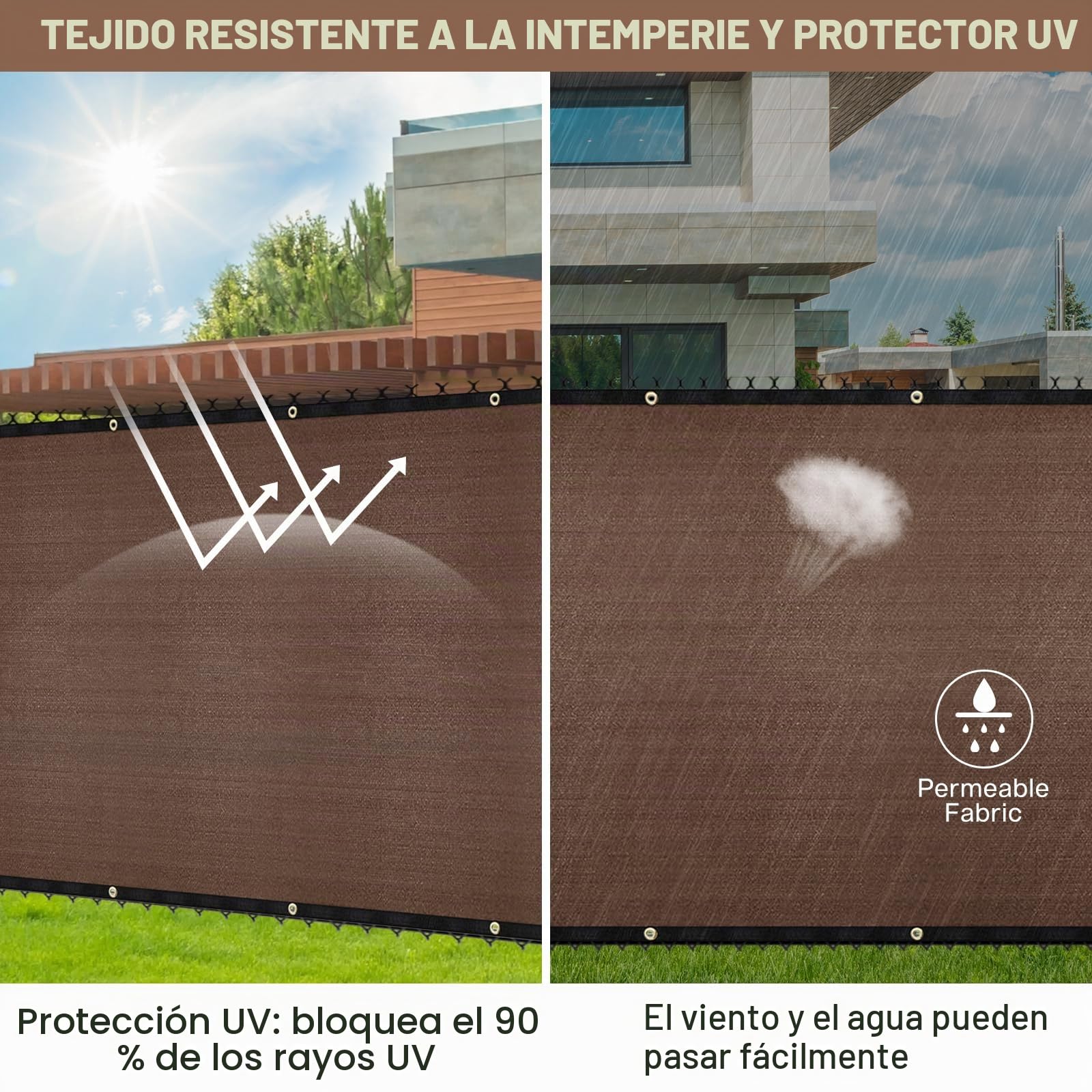 Duerer Malla de Ocultacion Jardin 1.8m x 15.2m Malla de Sombreo 170g/m² Densidad HDPE Protección UV Privacidad para Vallas De Jardin, Terraza, Balcón y Vallas, Marrón