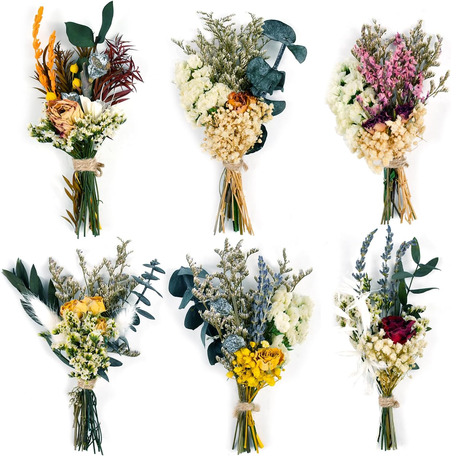 Fuyamp 6Pcs Mini Dried Flower Bouquet Set About 57
