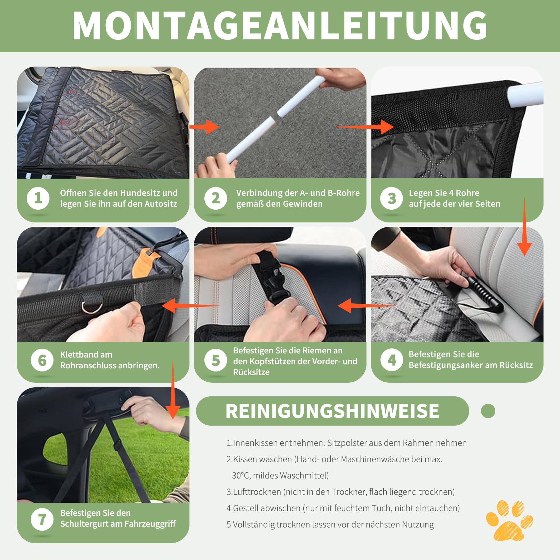 Siège auto pour chien Taille moyenne et petite ceinture de sécurité compatible avec le siège arrière S | Facile à nettoyer, matériau imperméable, avec 4 sangles de fixation, support pliable, fenêtre en maille respirante