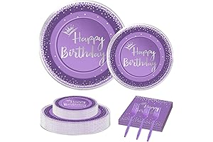 96-Piece Purple Elegance Birthday Plates and Napkins Party Tableware Set